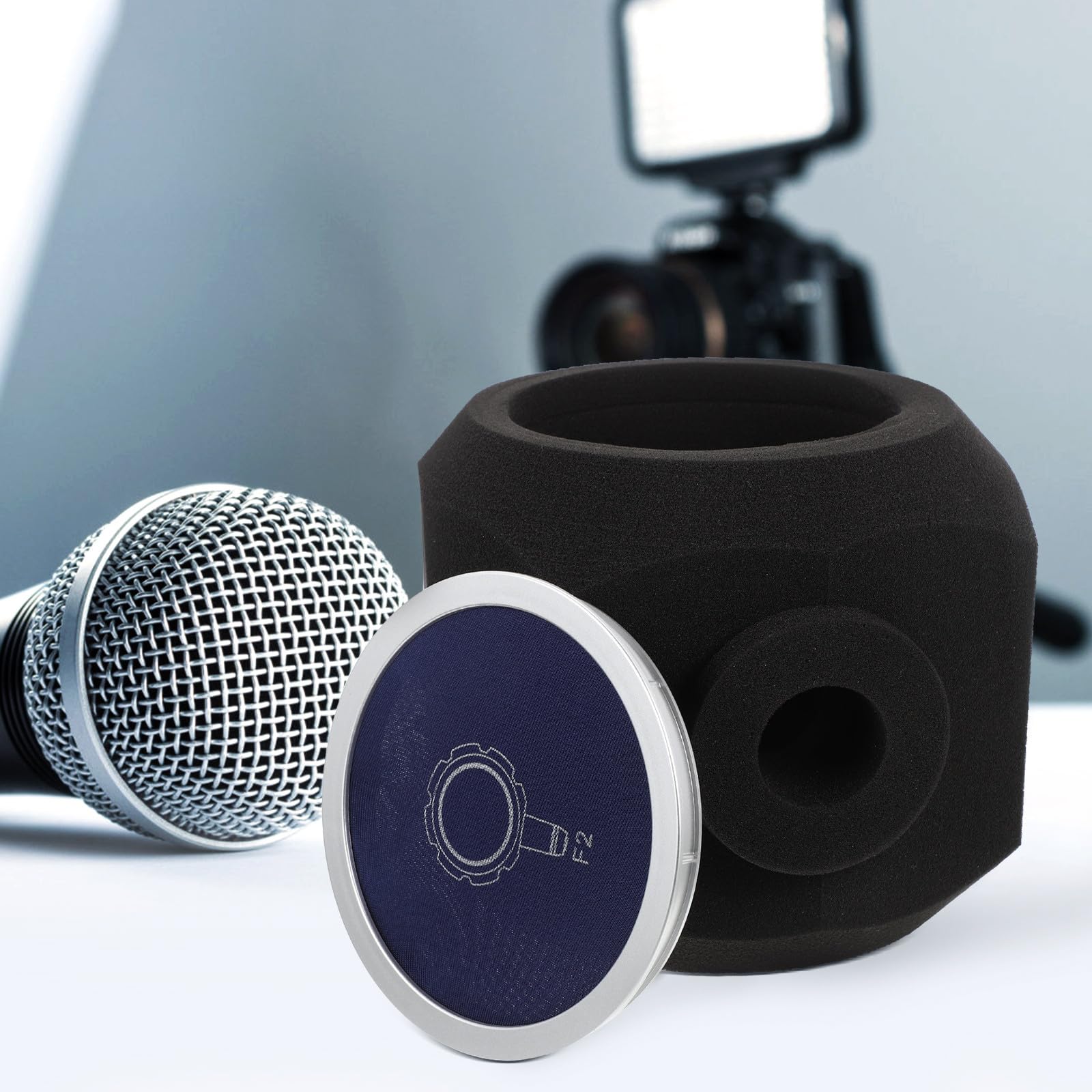 Alipis Cubierta de Esponja para Micrófono Absorción Acústica y Cancelación de Ruido, Funda Protectora Azul para Grabación en Interiores