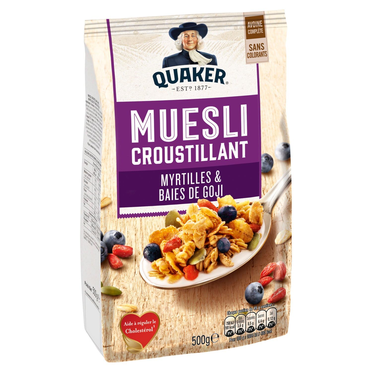 QUAKER Muesli Céréales Myrtilles et Baies de Goji 500 g