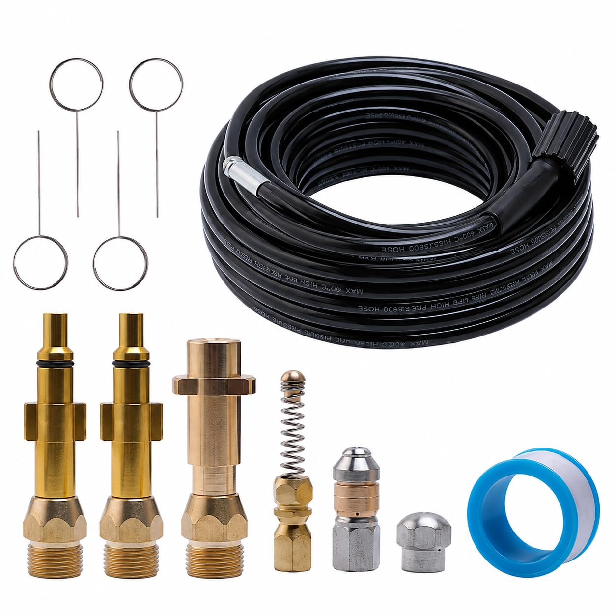 20m High Pressure Drain Cleaning Hose Kit with 3 Nozzles & 3 Adapters for K2-K7, Pressure Washer Sewer Jetter Hose, Drain Pipe Unblocker Tube for Clog Cleaning