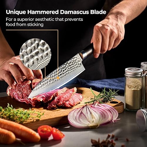 Miniatura 5 de SENKEN Damasco - Juego de cuchillos de 5 piezas, colección Ronin con núcleo de acero japonés VG10, cuchillos de chef con mango de madera, Santoku,