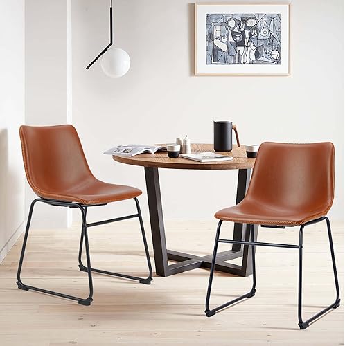 Miniatura 2 de edx Juego de 2 taburetes de bar de 18 pulgadas, de mediados de siglo, color marrón, de altura de mostrador, sillas de bar con respaldo de cuero