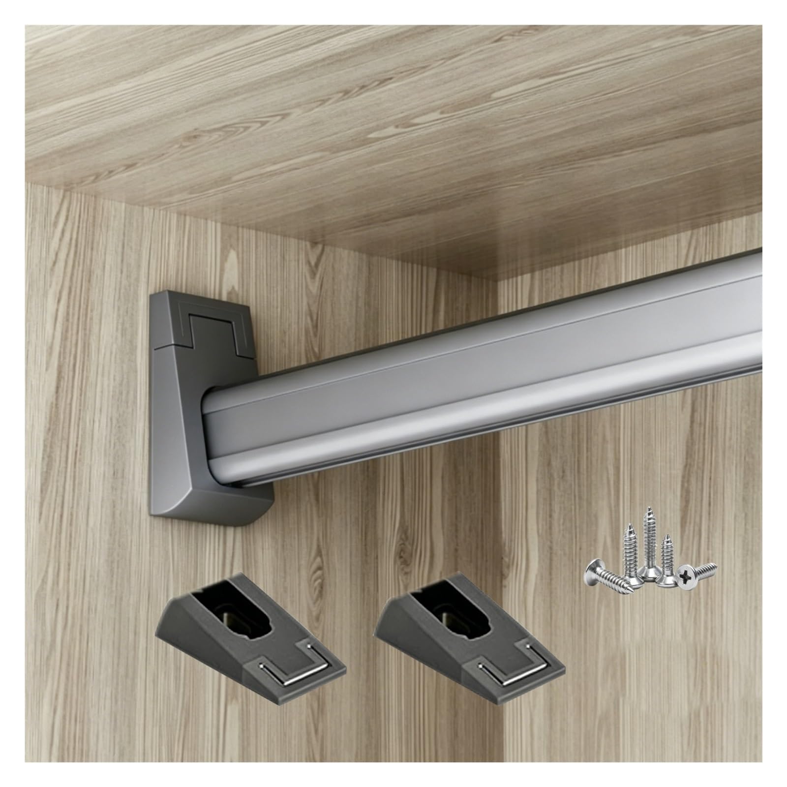 No Rust Closet Clothes Rod Heavy Duty, Detachable Aluminum Wardrobe Poles for Bedroom/Balcony/Boutique, with End Supports & Screws(Gray,Closet Width 62"/157.5cm)