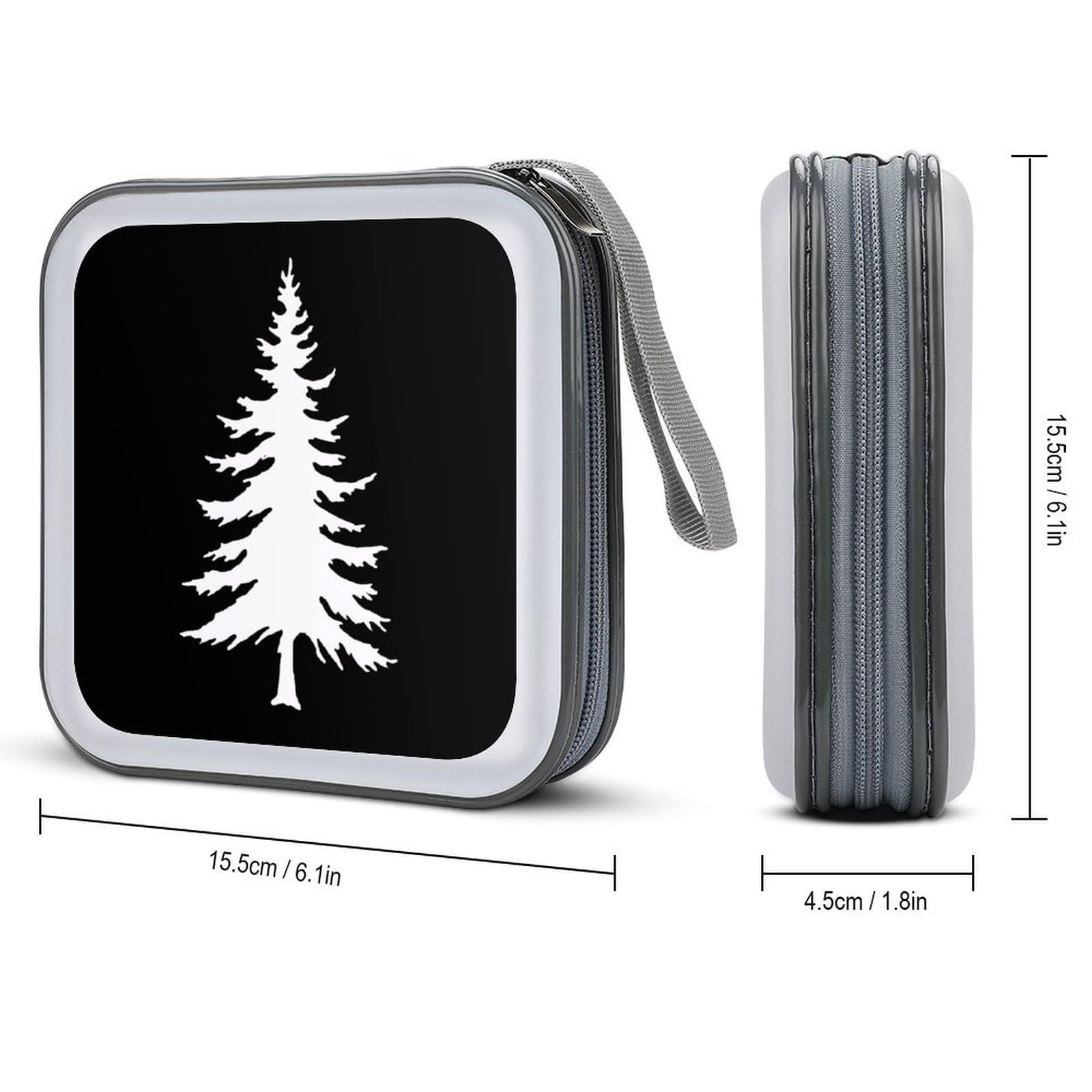 DuduYH White Pine Trees on Black CD Case DVD Storage Case Portable for Car Home Travel