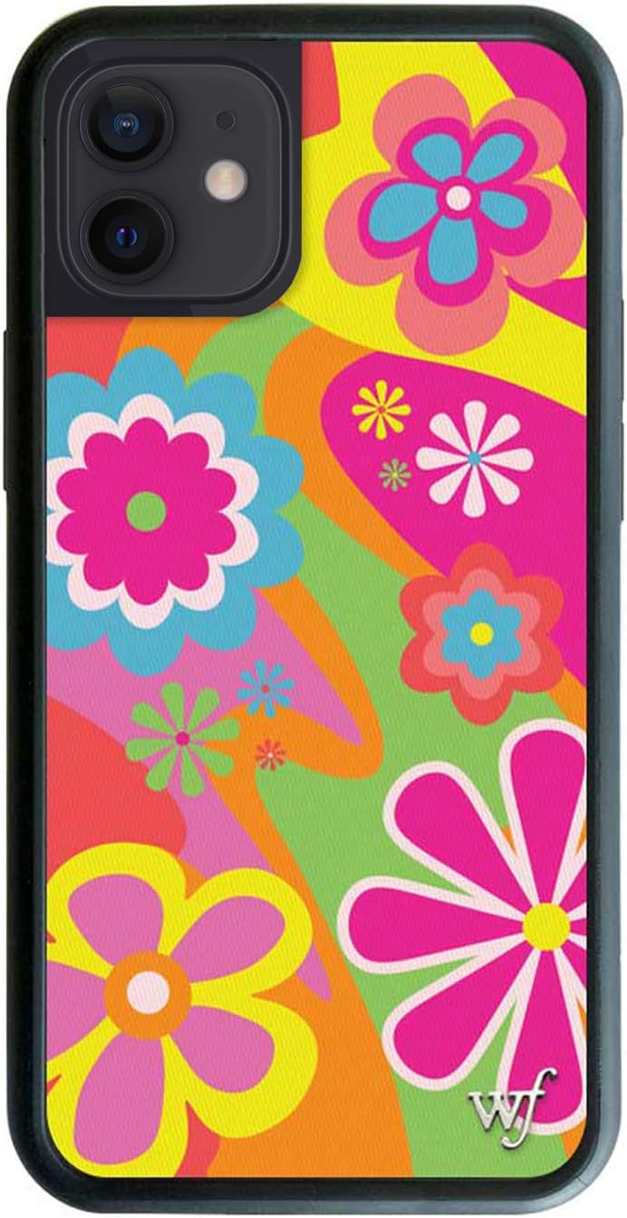 Wildflower Cases - Flower Power Case, Compatible with Apple iPhone 12/12 Pro | Groovy, Pink, Orange, Floral, Protective Black Bumper, 4ft Drop Test Certified, Women Owned Small Business