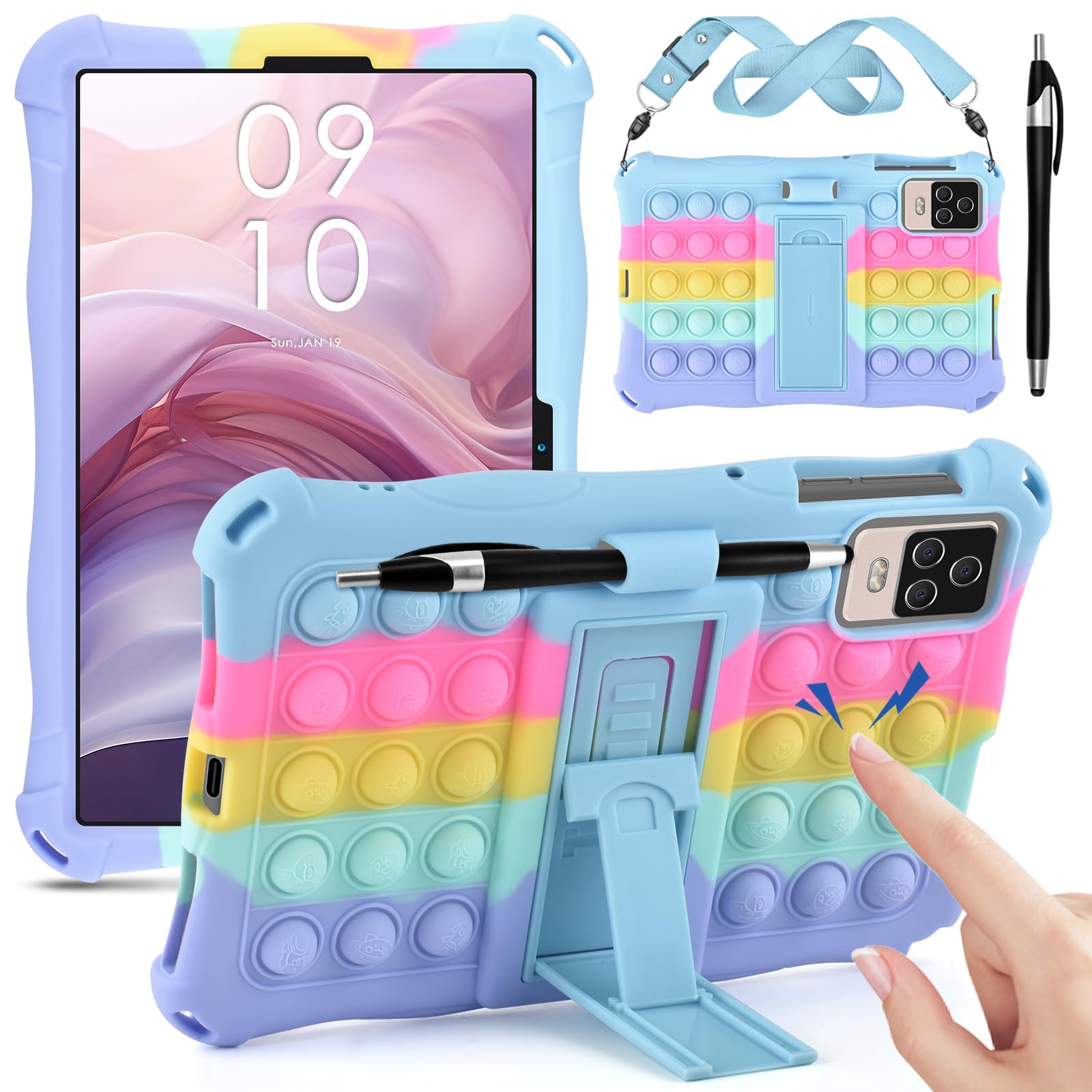 DETUOSI Silicone Case Compatible with TCL Tab 8 LE Tablet 8 inch (9137W) with Shoulder Strap, Multi Angle Protective Cover for TCL Tab 8 LE (9137W)/