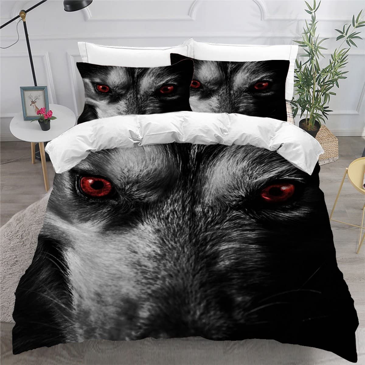 Parure de lit loup 140x200 pour relooker une chambre d'enfant ados thème nature
