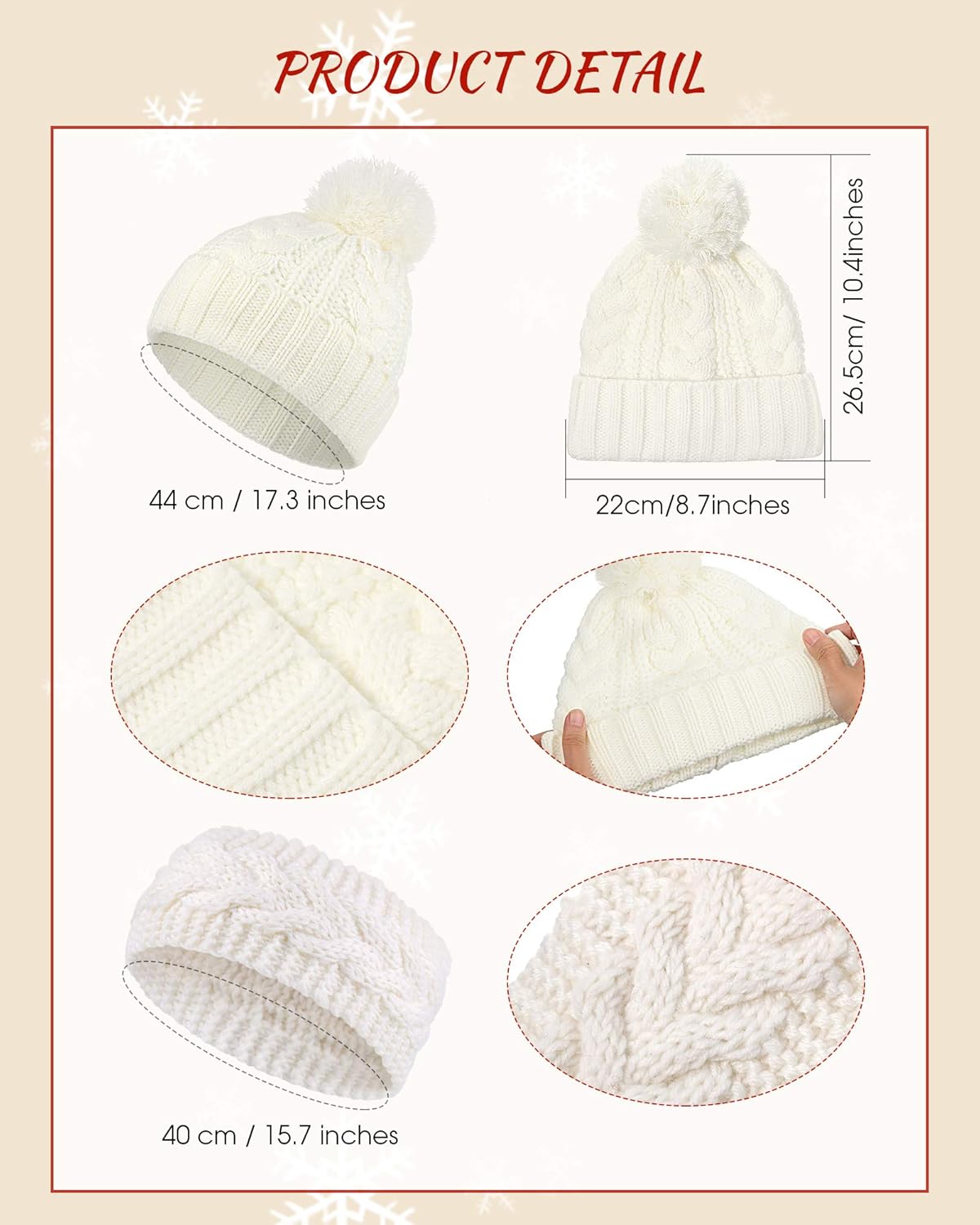 SATINIOR 4 Pcs White Cable Knit Winter Scarf Glove Hat Set Include Beanie Hat Gloves Scarf Headband - Image 2