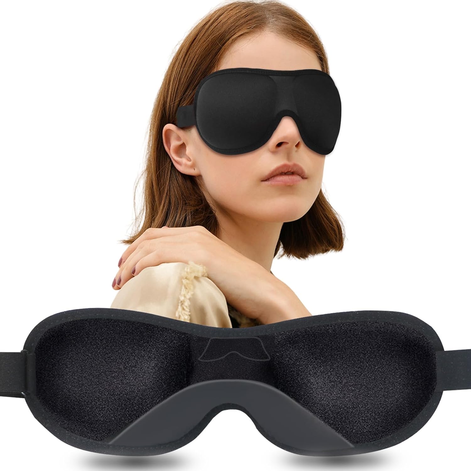 Sleep Mask 3D Contoured Cup Sleeping Eye Mask Adjustable Strap Blindfold Soft Comfort Molded Eye Shade Cover for Women Men (Black)