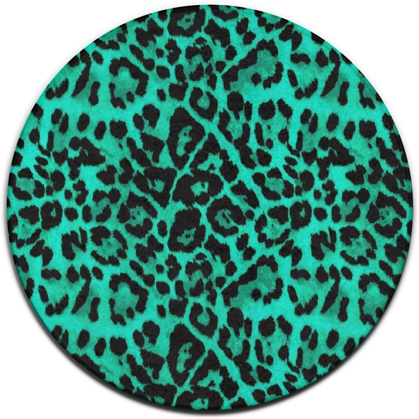 Meaudiwes Classic Circle Area Rug, Turquoise Green Cheetah Leopard Print Non-Slip Layered Door Mats, Ideal for High Traffic Areas in Living Room Kitchen