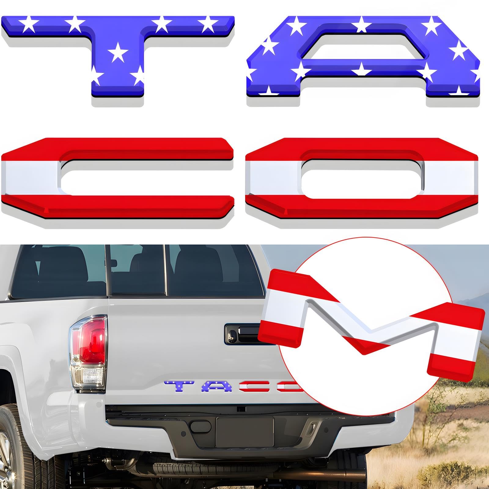 Tailgate Inserts Letters Emblem Compatible for 2016-2022 2023 Taco Accessories - ABS Material, 3D Raised & Strong Adhesive (American Flag)
