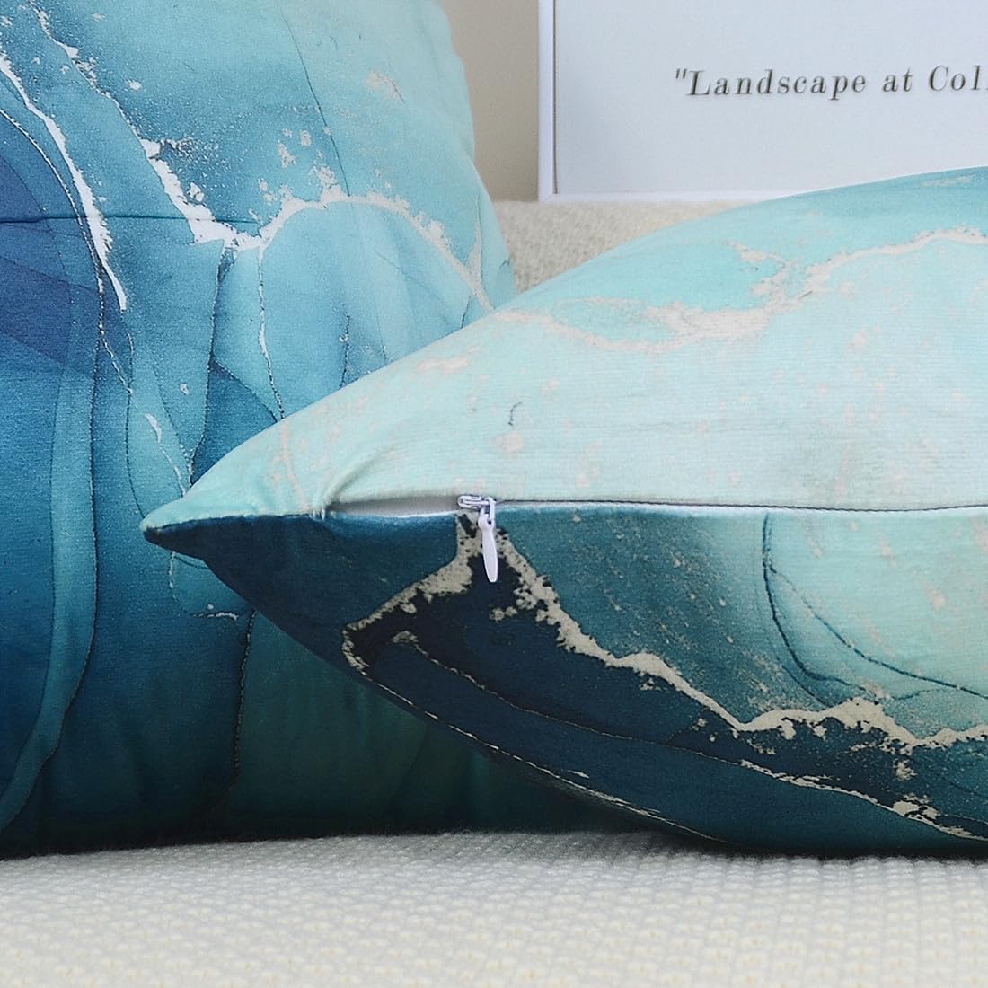 QUALKNOY Set of 2 Velvet Blue Teal Cushion Covers 18"x18" Modern Art Abstract Throw Pillow Case 45 x 45 cm for Living Room Sofa Bed Outdoor Garden Home Decor Pillowcases - Image 4