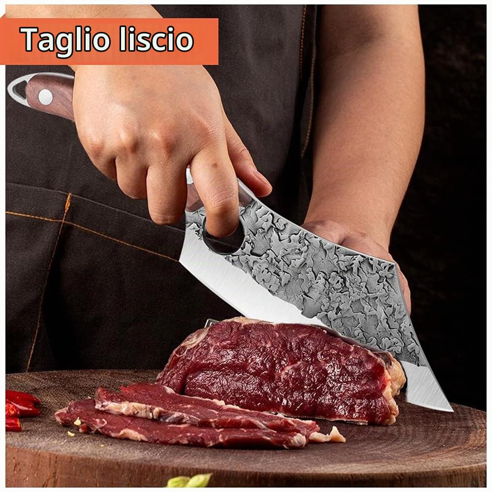 DRAGON RIOT Coltello da Cucina Giapponese Forgiato con Fodero in Pelle