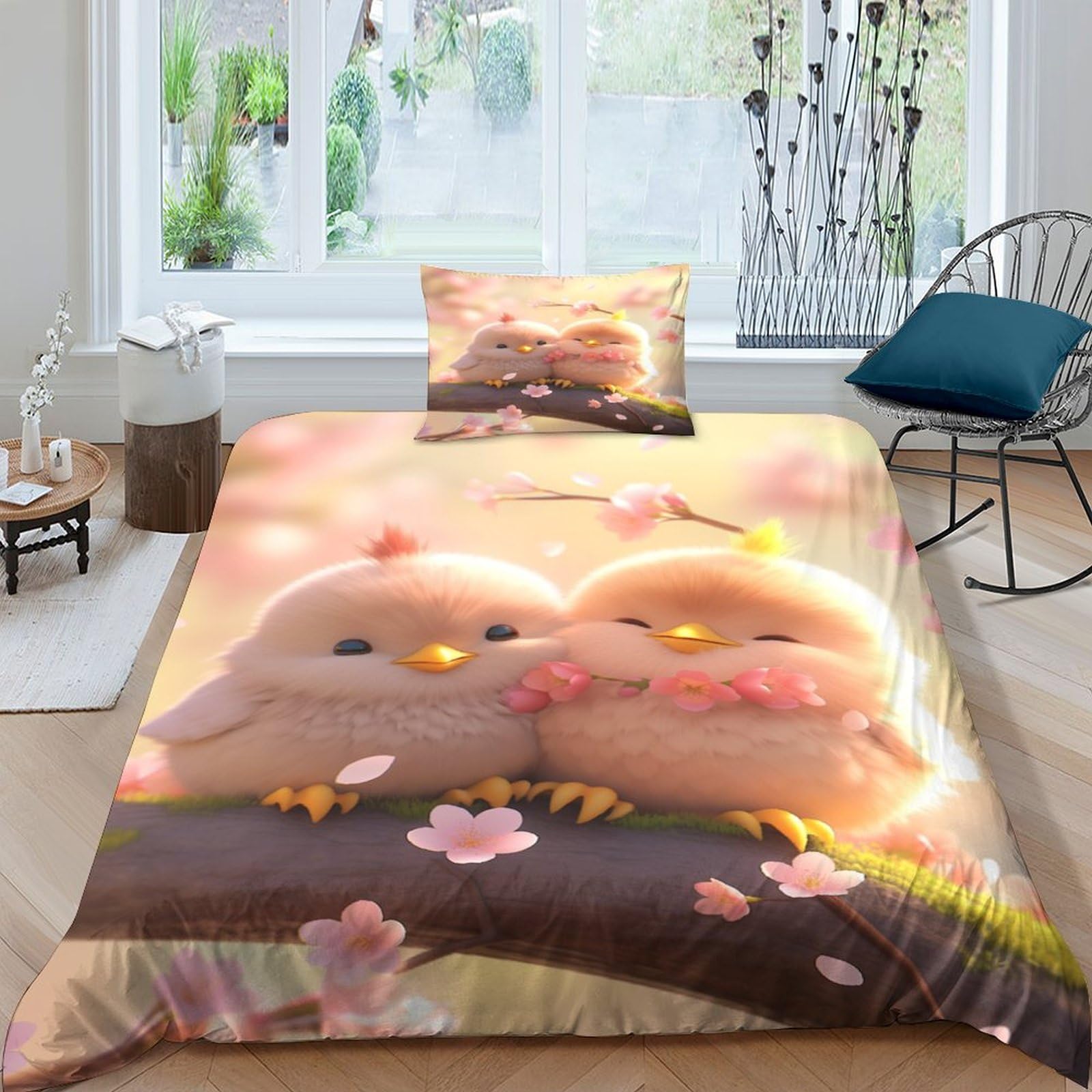 Parure de lit enfant motif oiseau housse de couette 135x200 idéale pour décorer sa chambre