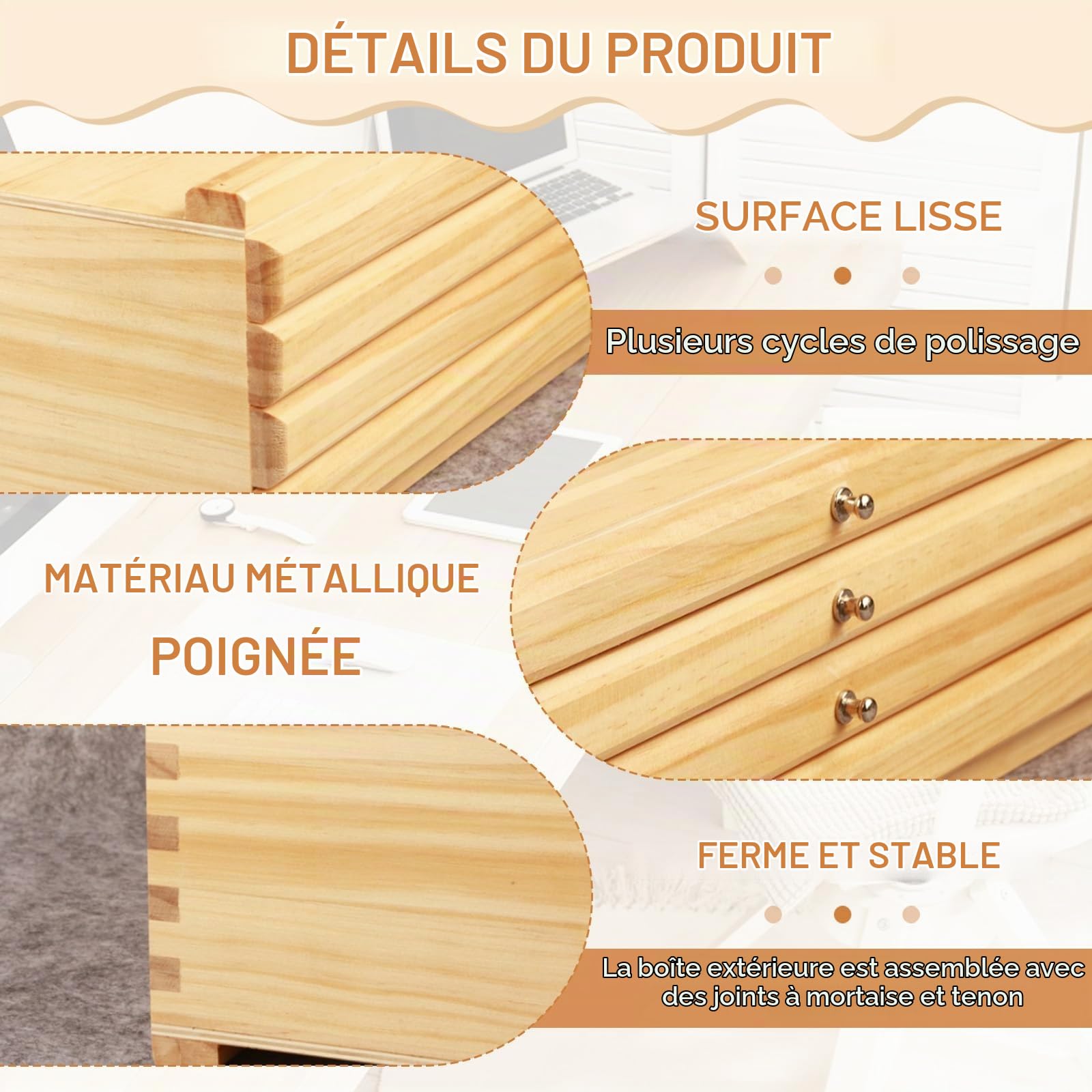Boîte de Rangement Pour Pinceaux, Boîte de Rangement En Bois Pour Fournitures D'artiste Avec 4 Tiroirs Amovibles, Caja de Almacenamiento de Arte de Pino Premium Pour Crayons, Stylos, Pinceaux