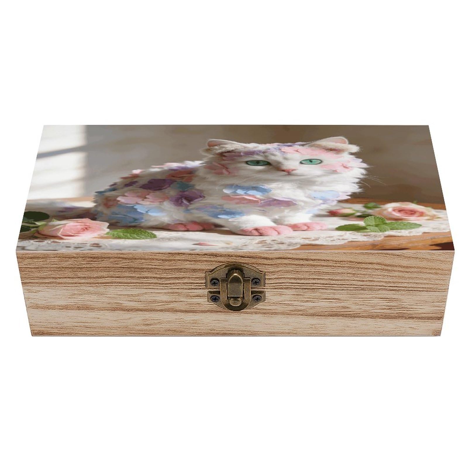 LZQPOEAS Flannel Wooden Keepsake Box Wooden Storage Box Container with Hinged Lid Beautiful Wood Memory Box Decorative Jewelry Case for Crafts Art Hobbies & Trinket Storage