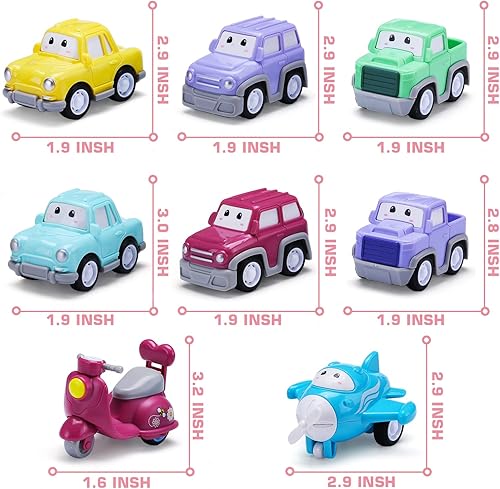 Miniatura 6 de Vehículo de juguete de dibujos animados para niña pequeña, camión transportador rosa 9 en 1 para bebés, automóvil de transporte de energía de