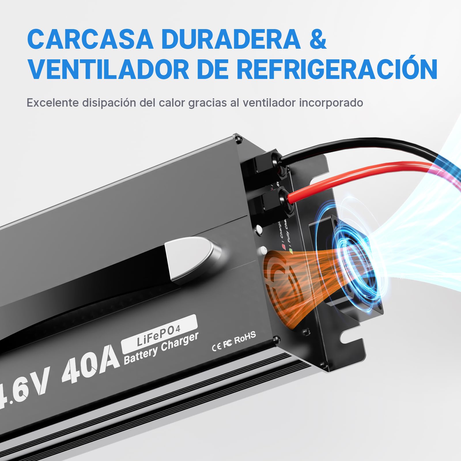 Redodo 14,6V 40A LiFePO4 Cargador de Batería, Cargador de Batería LiFePO4 Dedicado, Diseño Compacto y Duradero con Protección Completa, 12V LiFePO4 Baterías