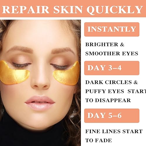 Miniatura 4 de Máscara para debajo de los ojos, 60 unidades, parches dorados para ojeras e hinchazón, reduce las bolsas debajo de los ojos y suaviza las arrugas