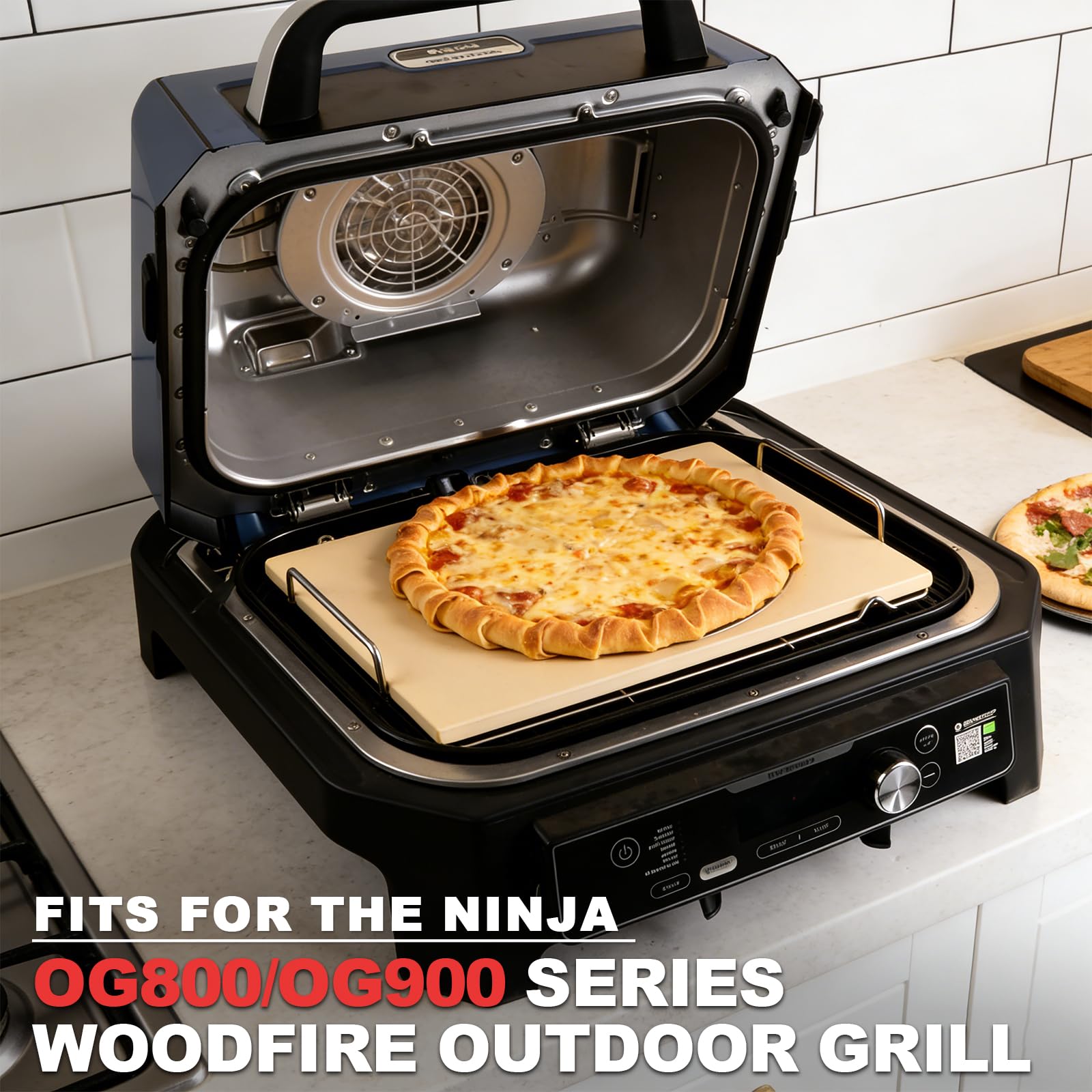 OG900 Pierre à pizza avec support pour Ninja Woodfire OG800/OG900 Series XL, pierre de cuisson rectangulaire pour barbecue Ninja OG850 OG951 OG952 Pro Connect XL, accessoires à pizza pour four à pizza