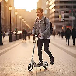 Patinete Adulto Dobrável Runon Branco Ajustável Rodas Grandes Suporta 90kg Rolamento Alta Performance Lazer.