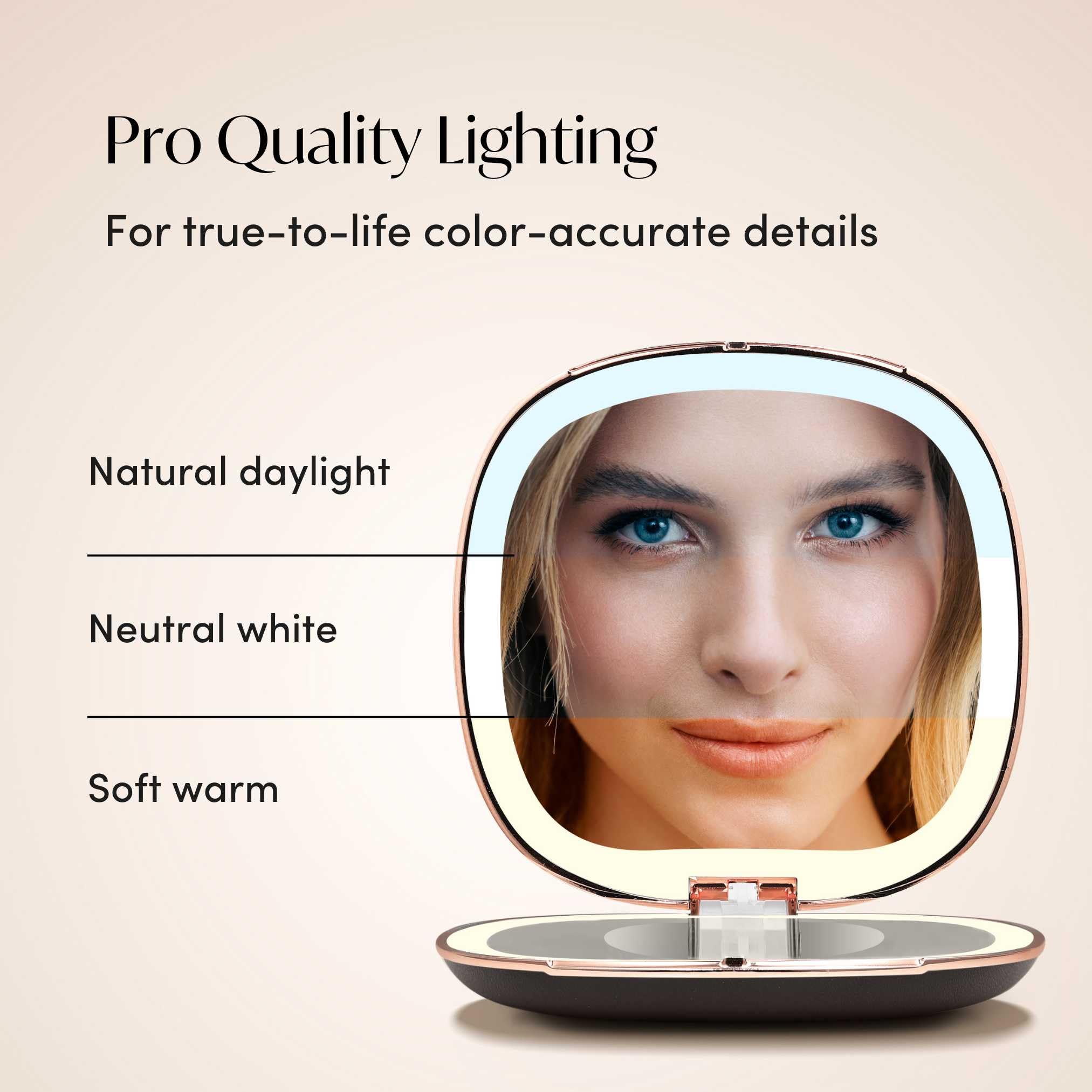 Fancii Mila - Espejo de maquillaje compacto de aumento con luz LED, recargable, aumento de 10x/1x, sistema de iluminación Tru-Glow, cuero vegano, espejo de viaje pequeño para bolsos (Midnight Majesty)