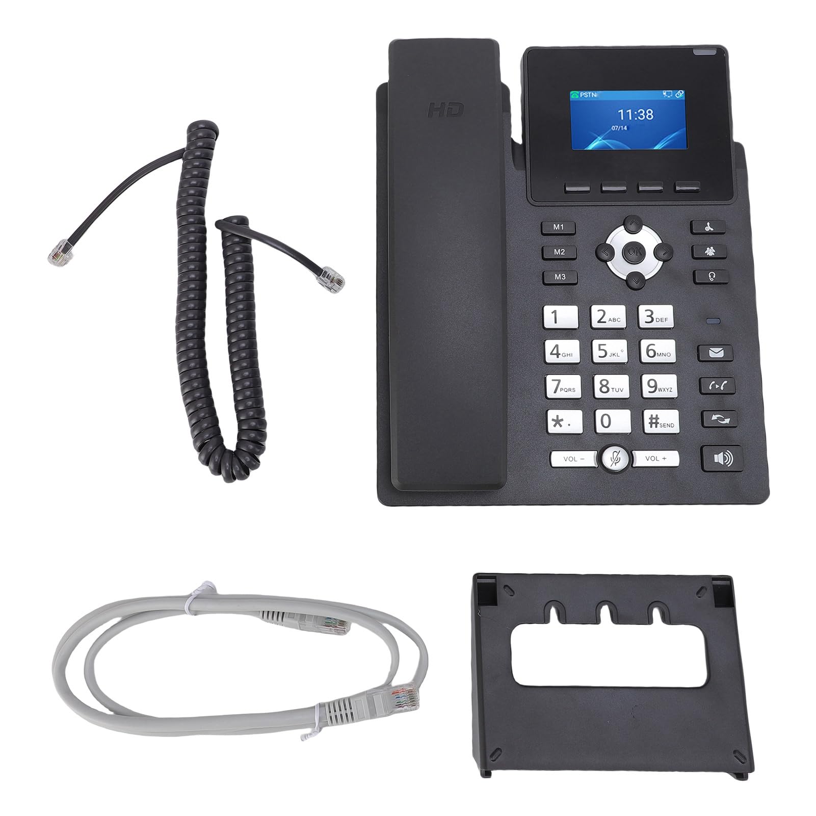Telefono IP, display a colori da 2,4 pollici Telefono VoIP aziendale Doppia porta Gigabit PoE Telefono multimediale desktop per piccoli uffici (2 linee SIP)