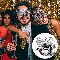 Vista 32 de IETANG - Antifaces venecianos para parejas, baile de máscaras, accesorios de disfraz o fiesta, 1 par Negro