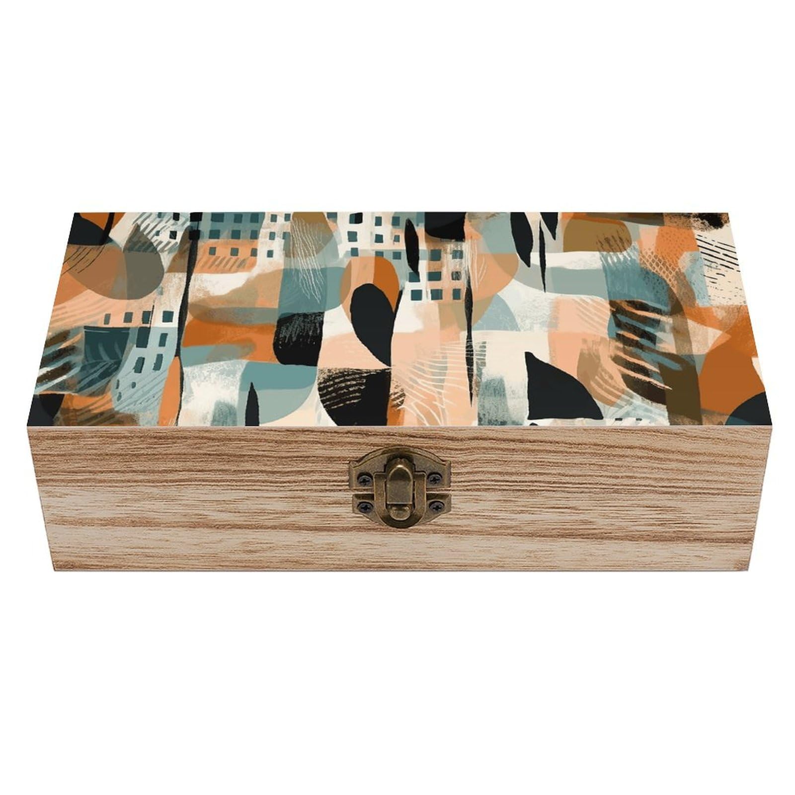 NTVOWPZO Wooden Storage Box Patterns of Different Shapes Wood Gift Box with Hinged Lid Vintage Decorative Boxes Jewelry Memory Box for Jewelry Art Hobbies Home Storage Treasure Keepsake Gift