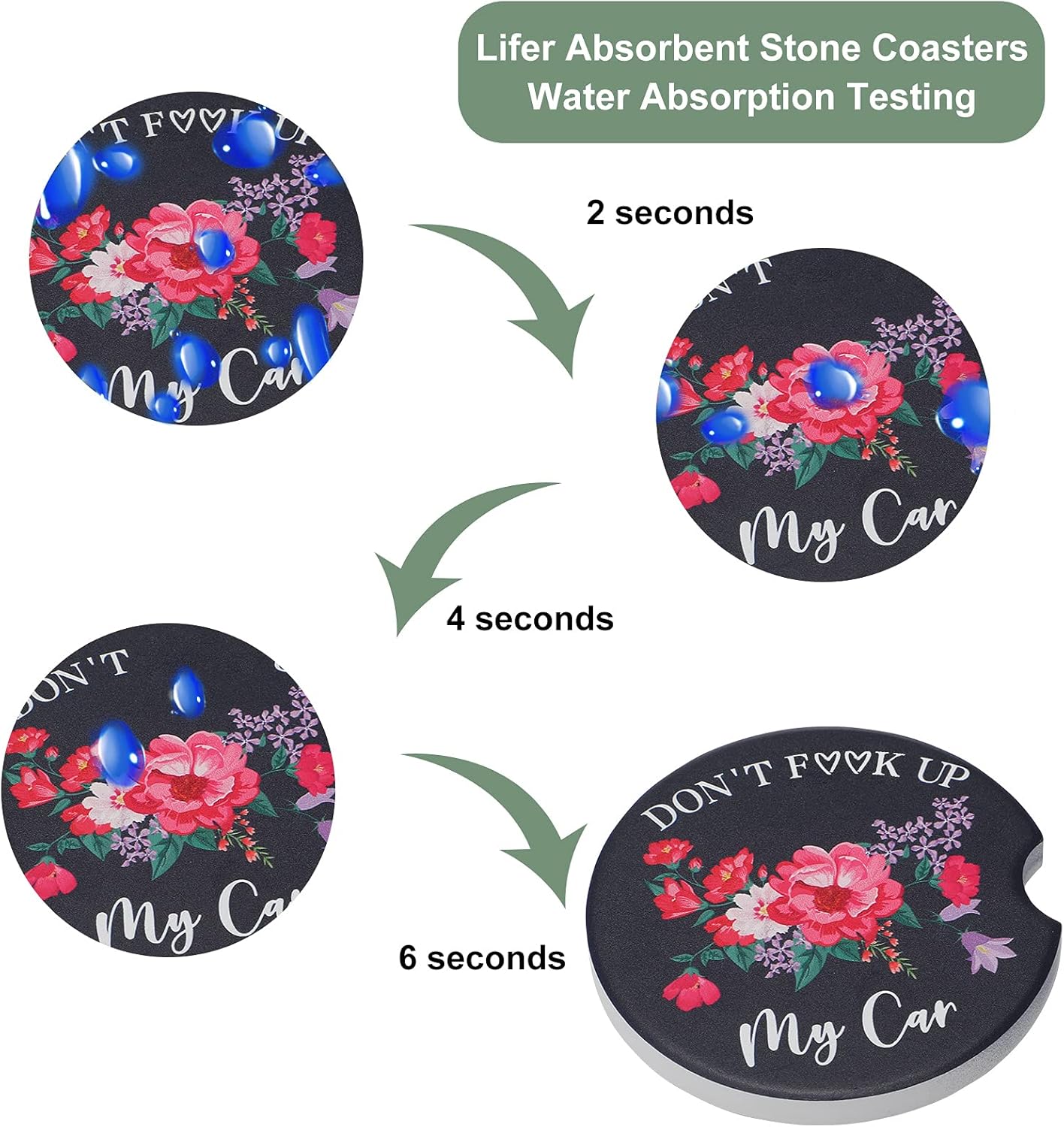 Boao 4 Pcs Floral Car Cupholder Coasters for Valentine's Day, Ceramic Coasters 2.56'' Anti Slip Base with Finger Notch for Dry Clean, Car Interior Accessories, Birthday Gifts - Image 4
