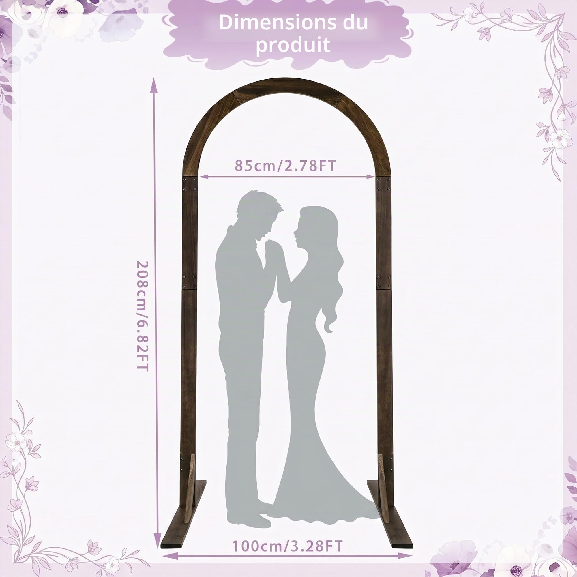 PlusFive Arche de mariage en bois de 2,1 m - Grand support de fond pour arche de ballons - Arche de mariage en bois - Arche de mariage - Arche de mariage - Pour mariage, demande en mariage