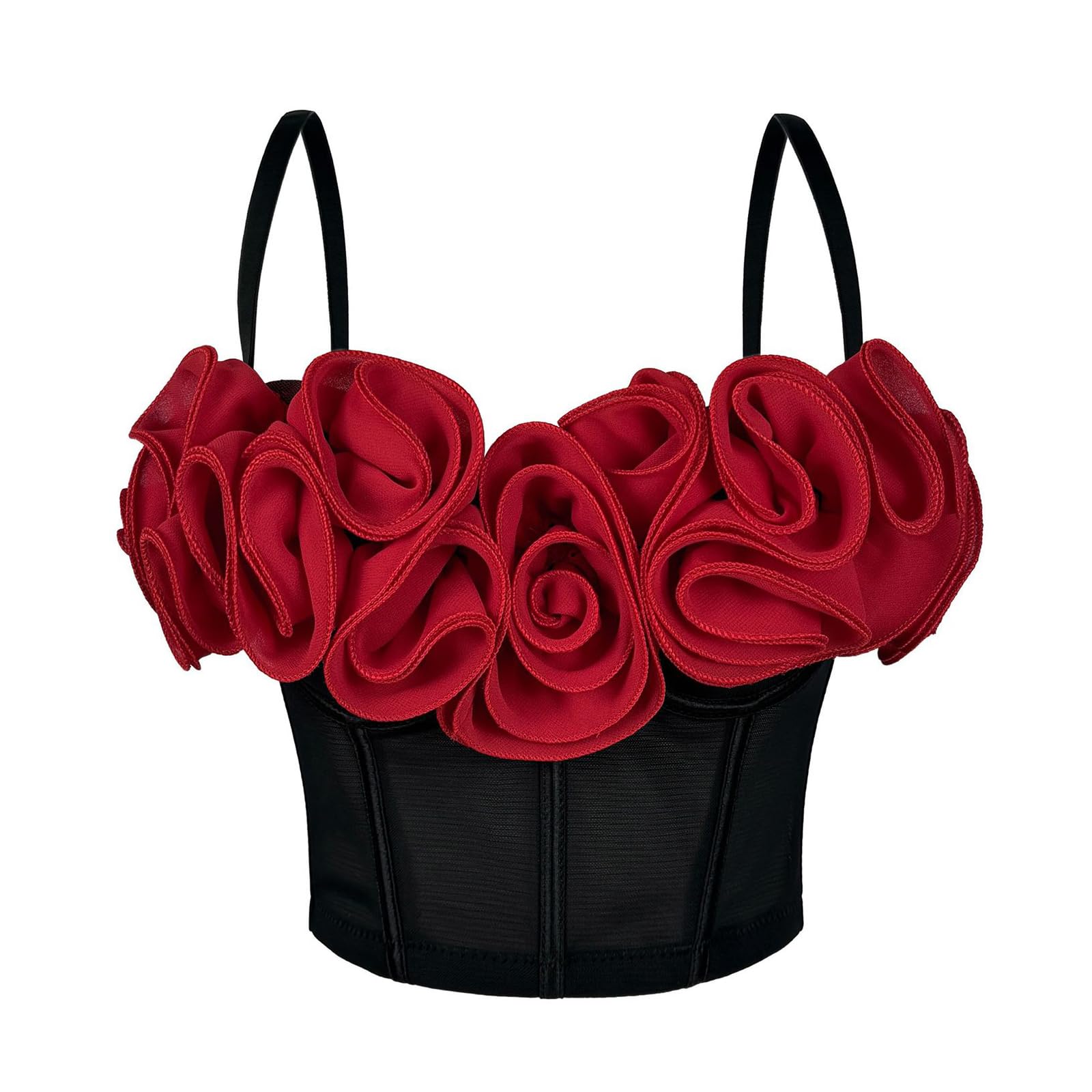 Top court corset pour femmes avec fleurs 3D, sexy, sans manches, dos nu, top court d'été Y2K pour sortir