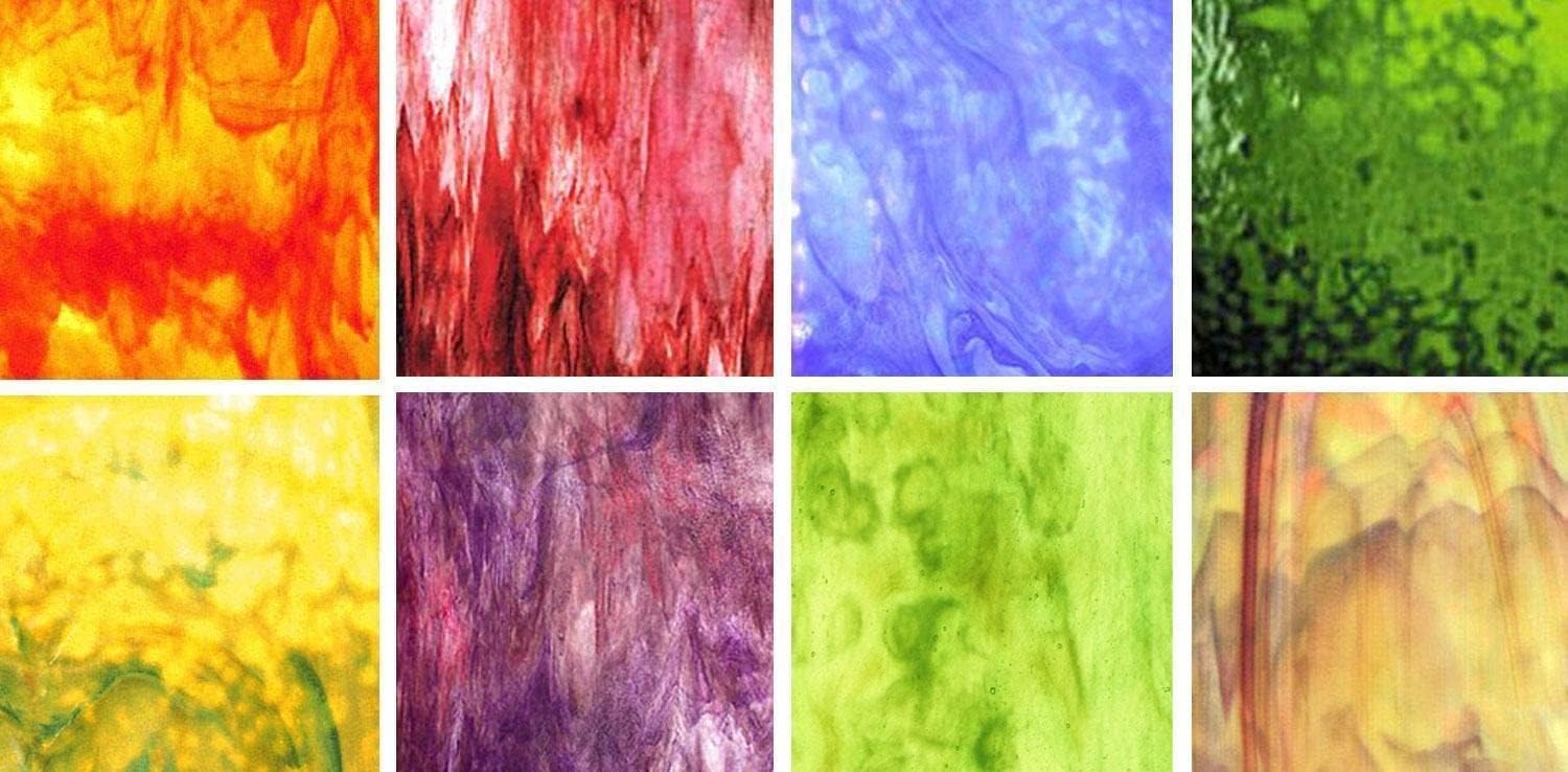 Delphi Glass English Gardens Stained Glass Pack - Youghiogheny Stipple Glass Assortment, 8 Pcs, 6" x 6" Sheets