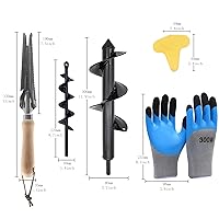 Vista 2 de Auger Drill Bit for Planting– Heavy Duty Garden Auger Bulb & Bedding Plant Augers for 3/8 Inch Hex Drive Drill, with Weeding Tool and Non-Slip Gloves