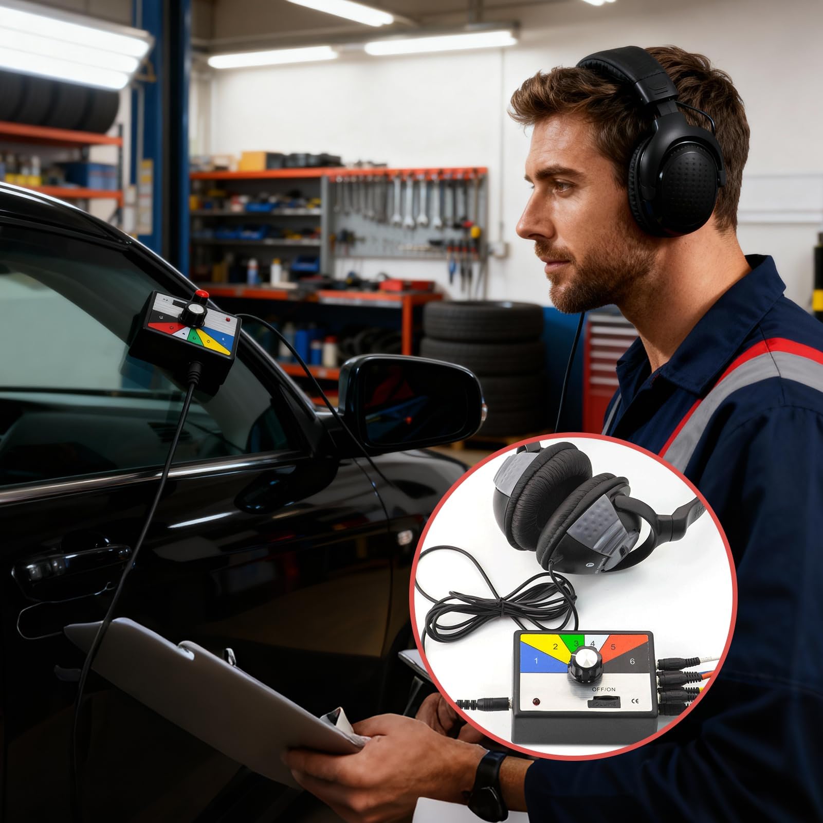 Chassis Ears - Kits de estetoscopio automotriz con auriculares, 6 canales, buscador de ruido de motor de coche, estetoscopio mecánico con auriculares
