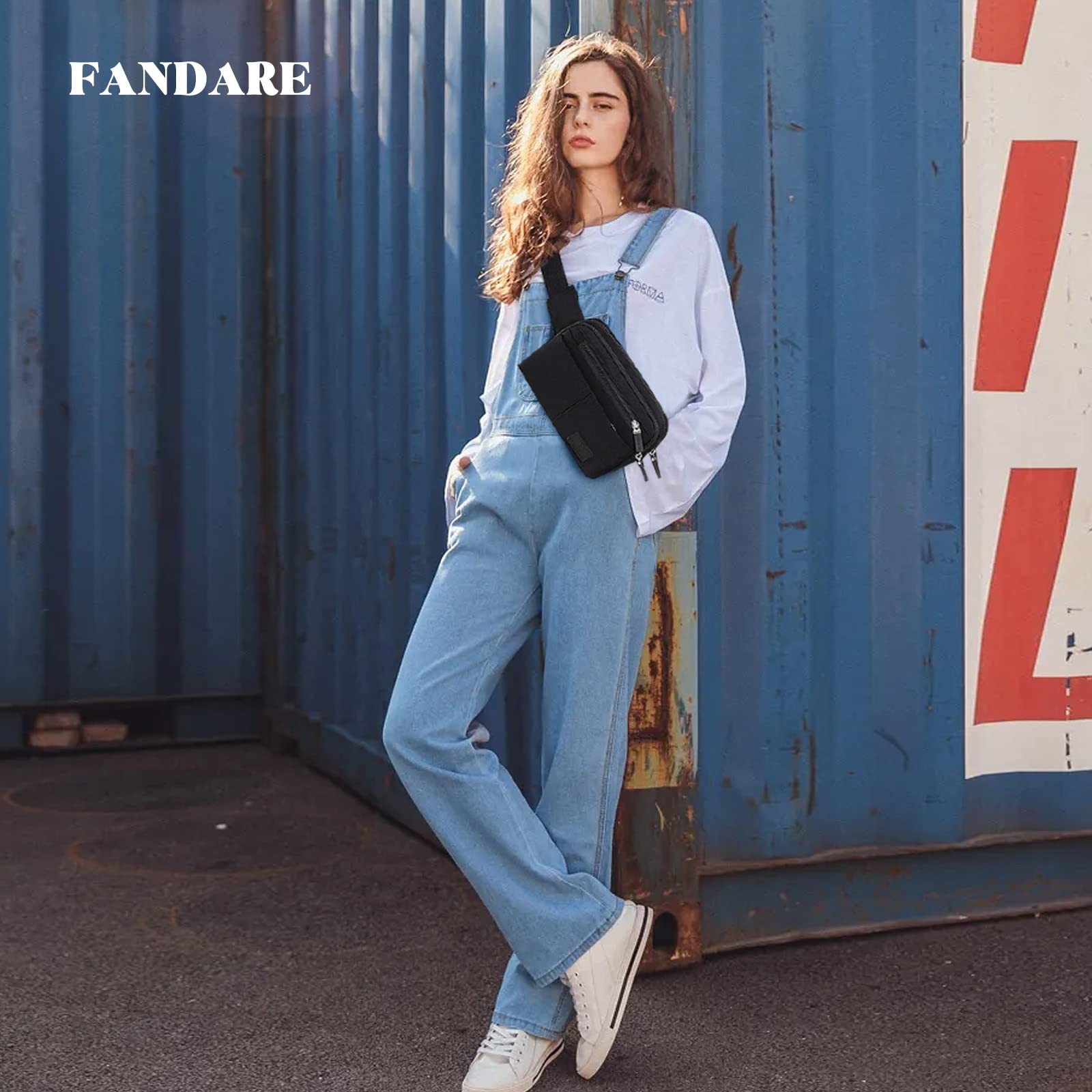 FANDARE Fanny Pack dla kobiet i mężczyzn, crossbody, torba na pas piersiowy z regulowanym paskiem, modna nerka na zewnątrz, trening, podróż, na co dzień, do biegania, wędrówek, jazdy na rowerze,