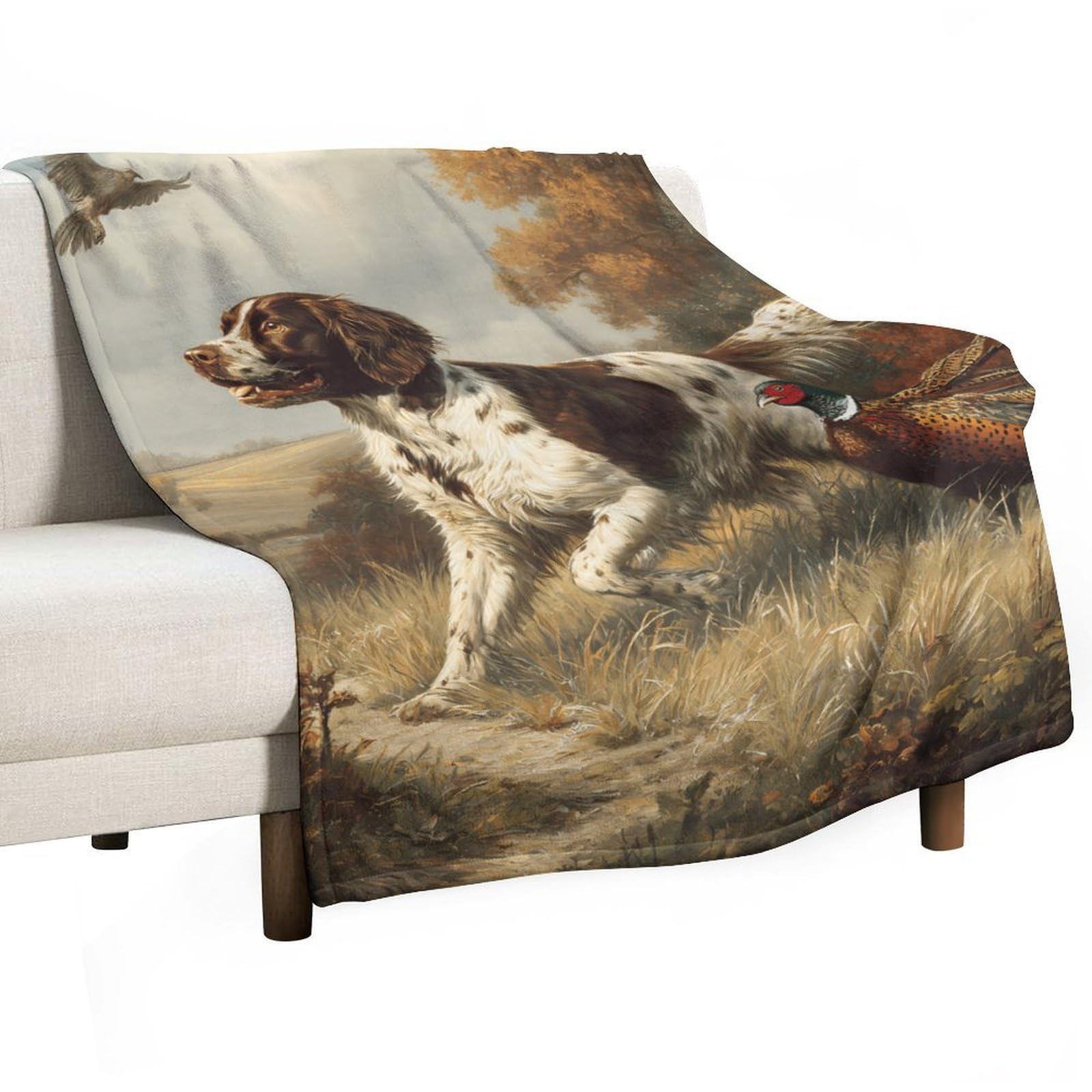 Cgsbngha Style Springer Spaniel Dog Pheasant Hunting Flannel Fleece Blanket Lightweight Soft Throw Blankets For Sofa Couch Bed Chair
