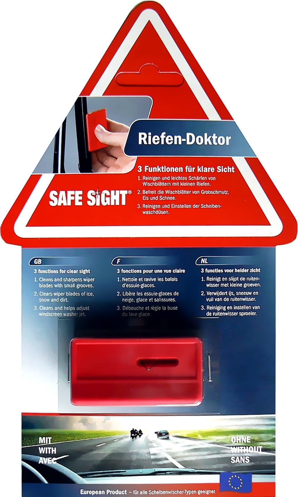 Safe Sight Windscreen Cleaner 2-in-1 with Wiper Nozzle Adjuster for Removing Dirt and Snow from Wiper Blades