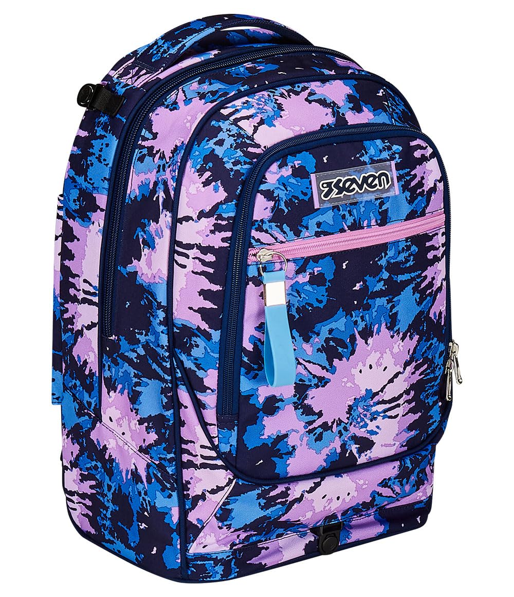 Seven Trolley New Tech, 2 Ruote, Tie & Dye, Viola, 3 in 1, Triplo Uso, Zaino con carrello sganciabile, Zaino Scuola Viaggio, Bambina Ragazza.