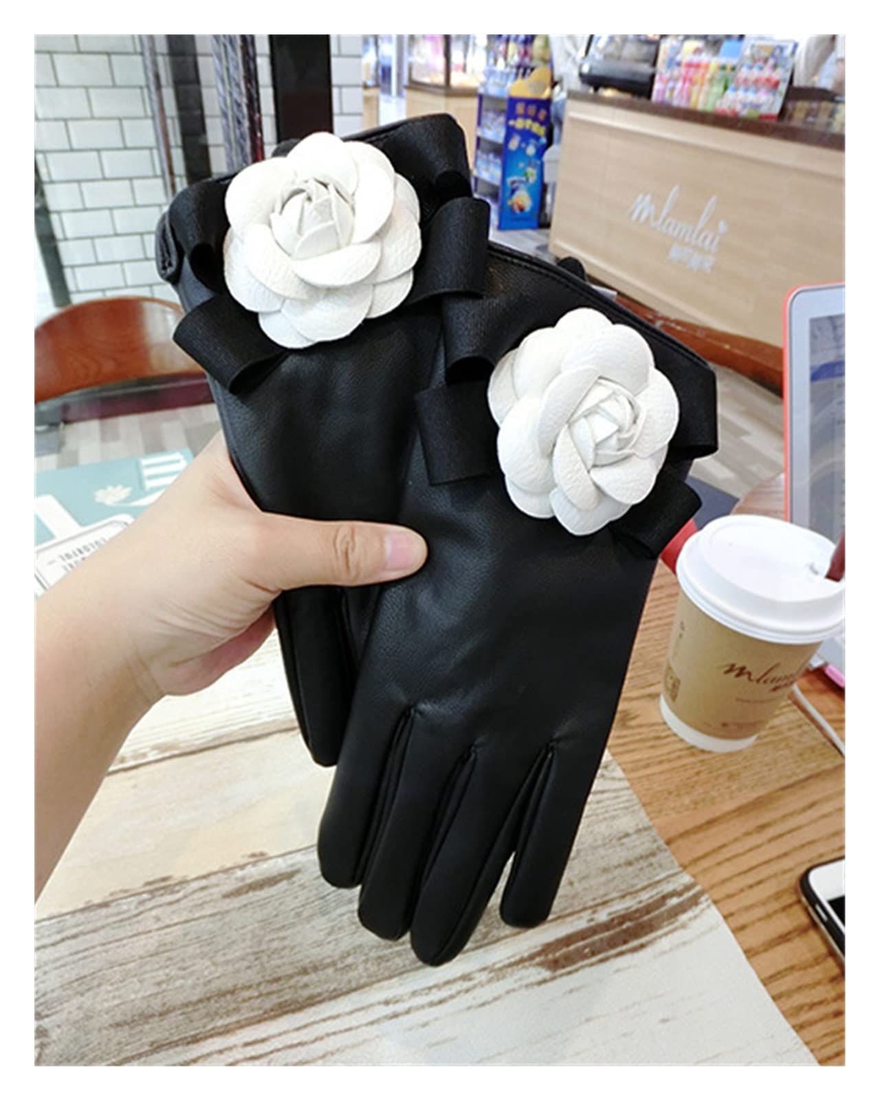 Guantes Invierno Mujer Mantener Caliente más Terciopelo Grueso PU Guantes de Cuero Guantes de Moda for Mujer Guantes Esqui (Color : B, Gloves Size : One Size)