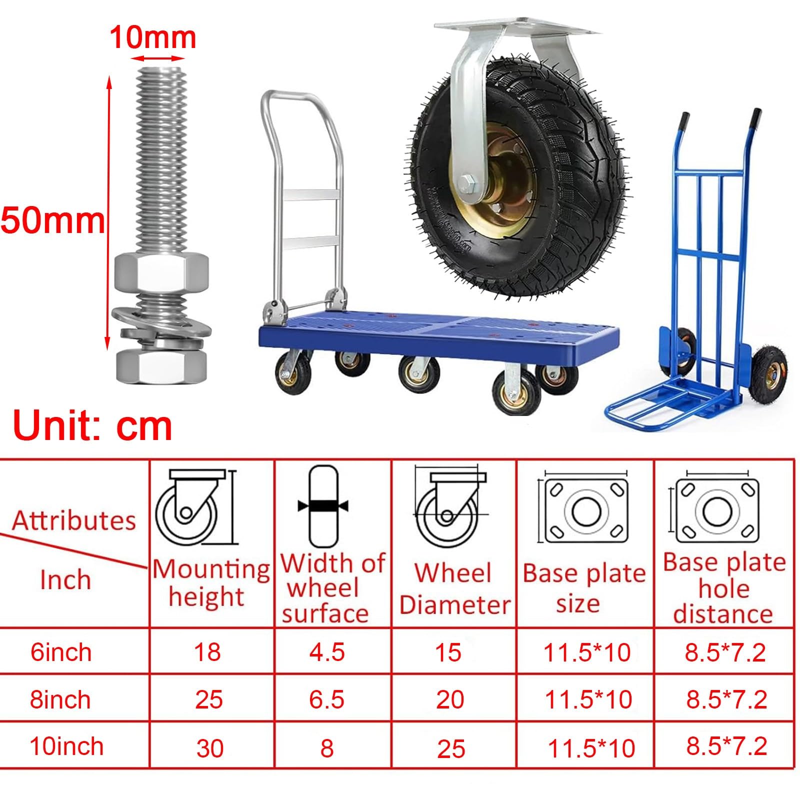 WORDFUN Industrierollen Schwerlast, Reifen Ersatz Für Schubkarre, 2X Lenkrolle Und 2X Bockrolle, Luftbereift, Rollens Für Möbel, 150mm 200mm, Gummi Ersatz Rollen, Kugellager, Geräuschlose Rollen