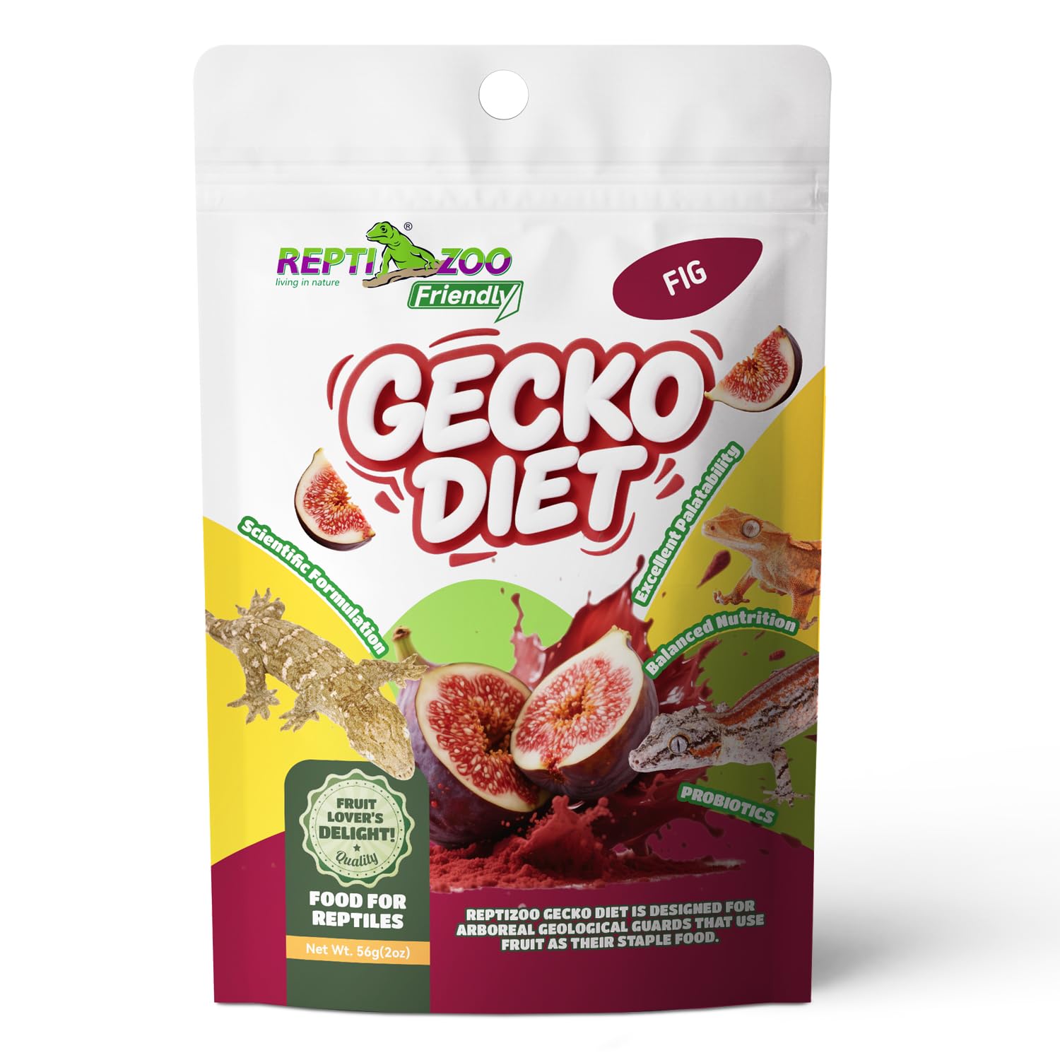 Crested Gecko Food, Fruit Mix Fig and Insects Complete Diet Gecko Food 2oz