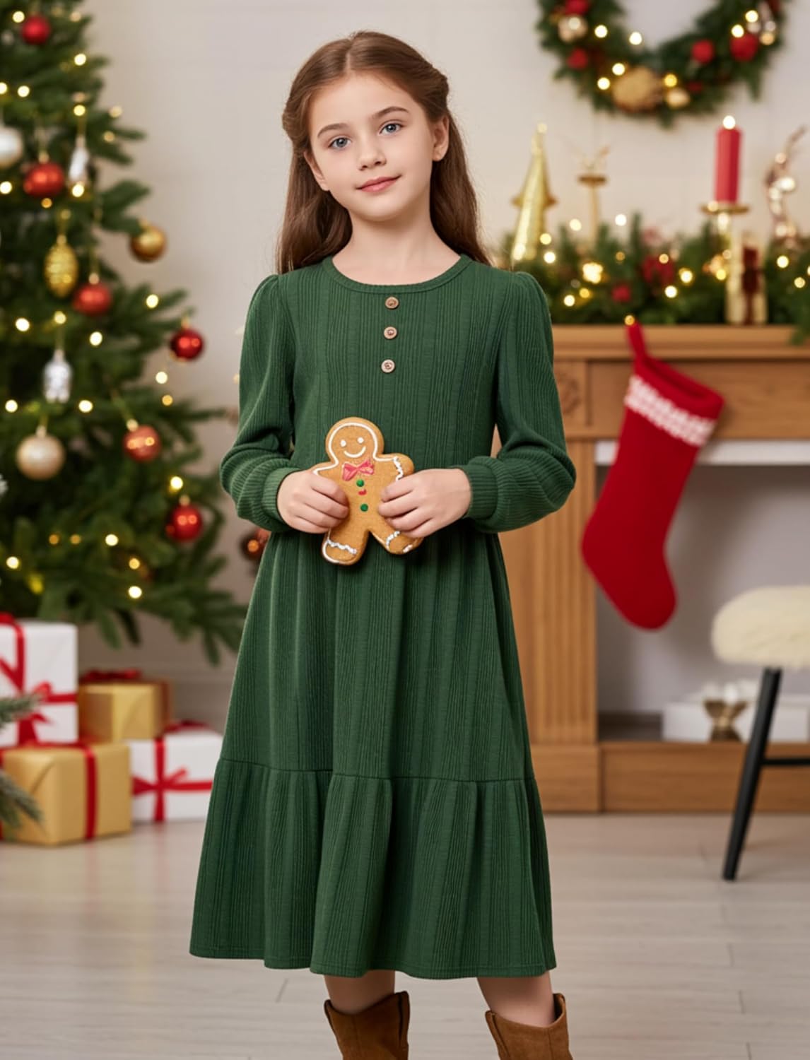 PATPAT Girl's Long Sleeve Sweater Dress Casual Button Front Knit Fall Winter Dresses 5-14 Years - Image 6