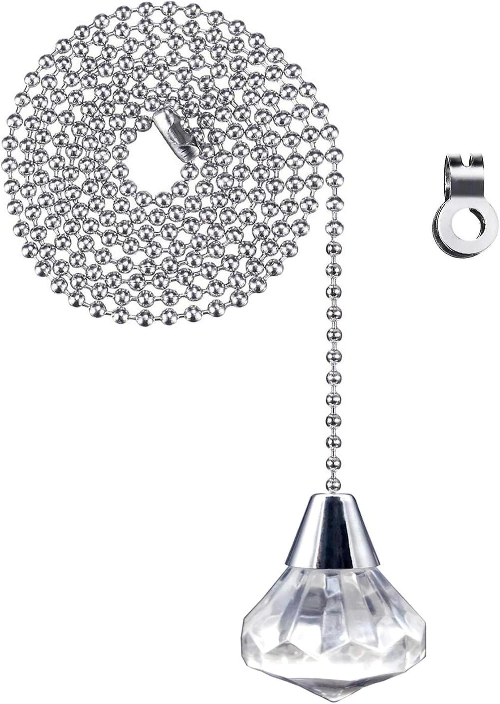 Crystal Light Pull Chain Extension with 100 cm Length Silver Ball Chain Connector - Bathroom Light String Pull Cord Diamond Bedroom Toilet Blind Ceiling Fan Light Switch Pull Cord Handle