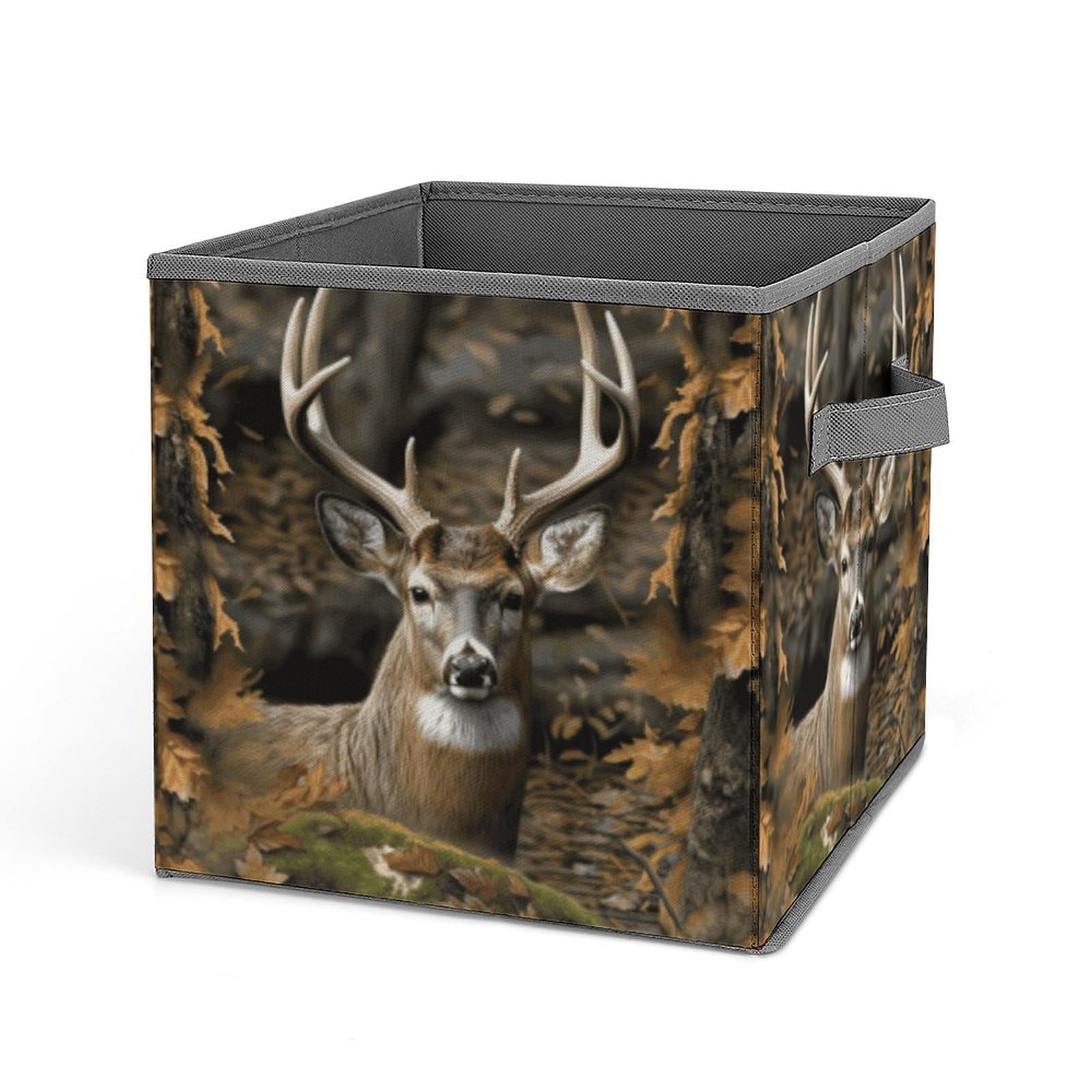 VstaDank Camouflage Deer Storage Bin Collapsible Storage Cubes Organizer Oxford Cloth Storage Box with Dual Handles Large Stackable Closet Storage Bins for Sheets Hat Sweater