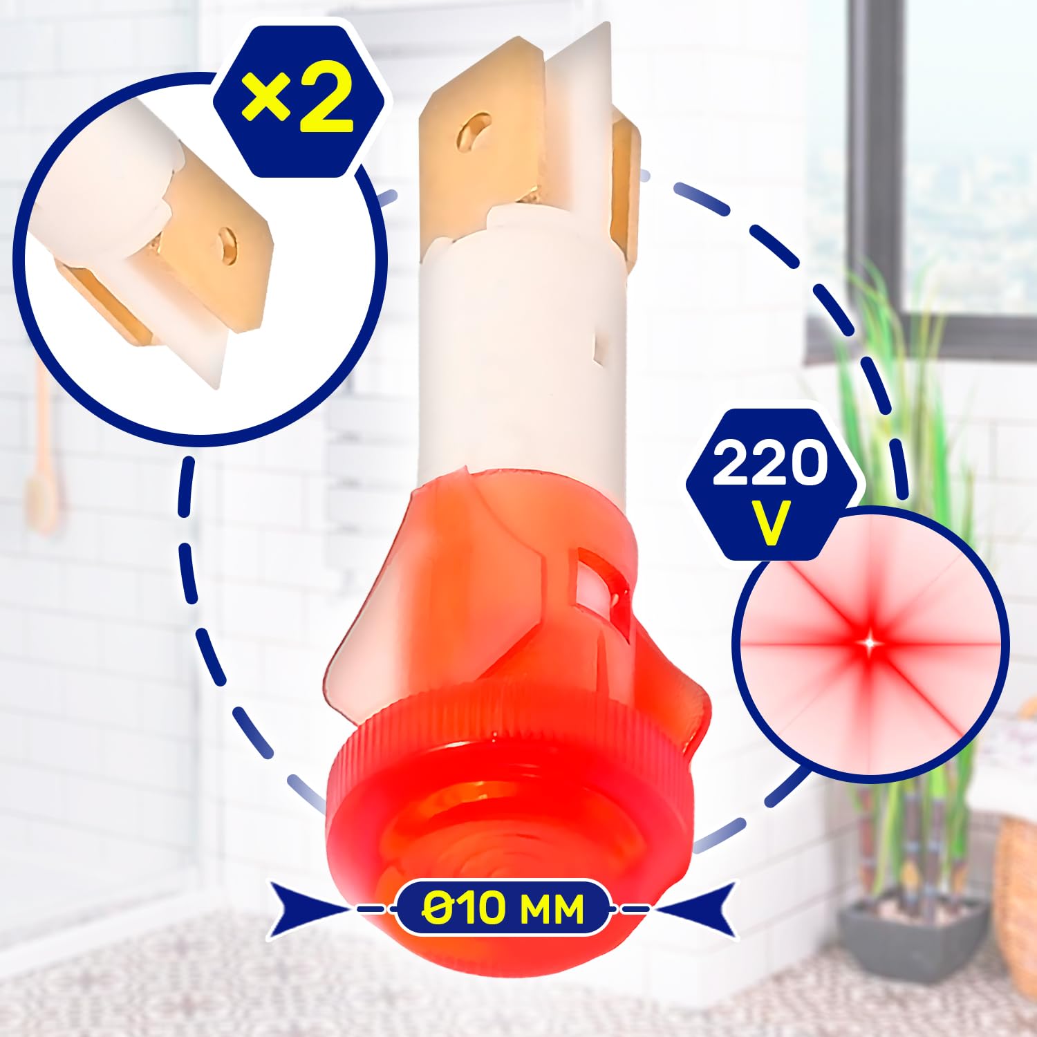 Spia Luminose LED 220V Testa Tonda Ø 10 mm Indicatori Luminosi Colore Rosso Garanzia di 10 Anni - MONTERAL