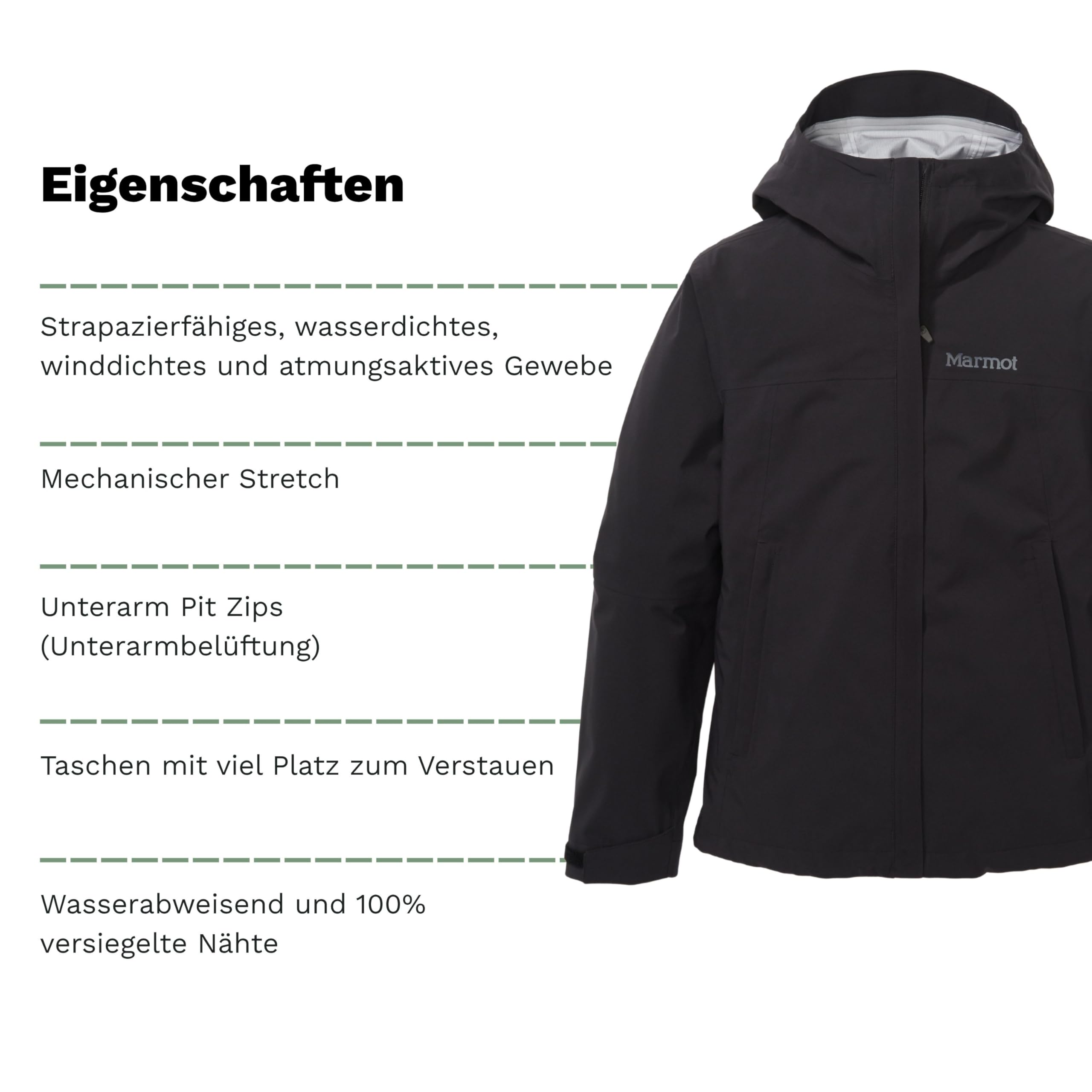 Marmot Damen Wm's Precip Eco Pro Jacket Wasserdichte Regenjacke, winddichter Regenmantel, atmungsaktiv, faltbarer Hardshell Windbreaker, ideal zum Wandern und Trekking (1er Pack)