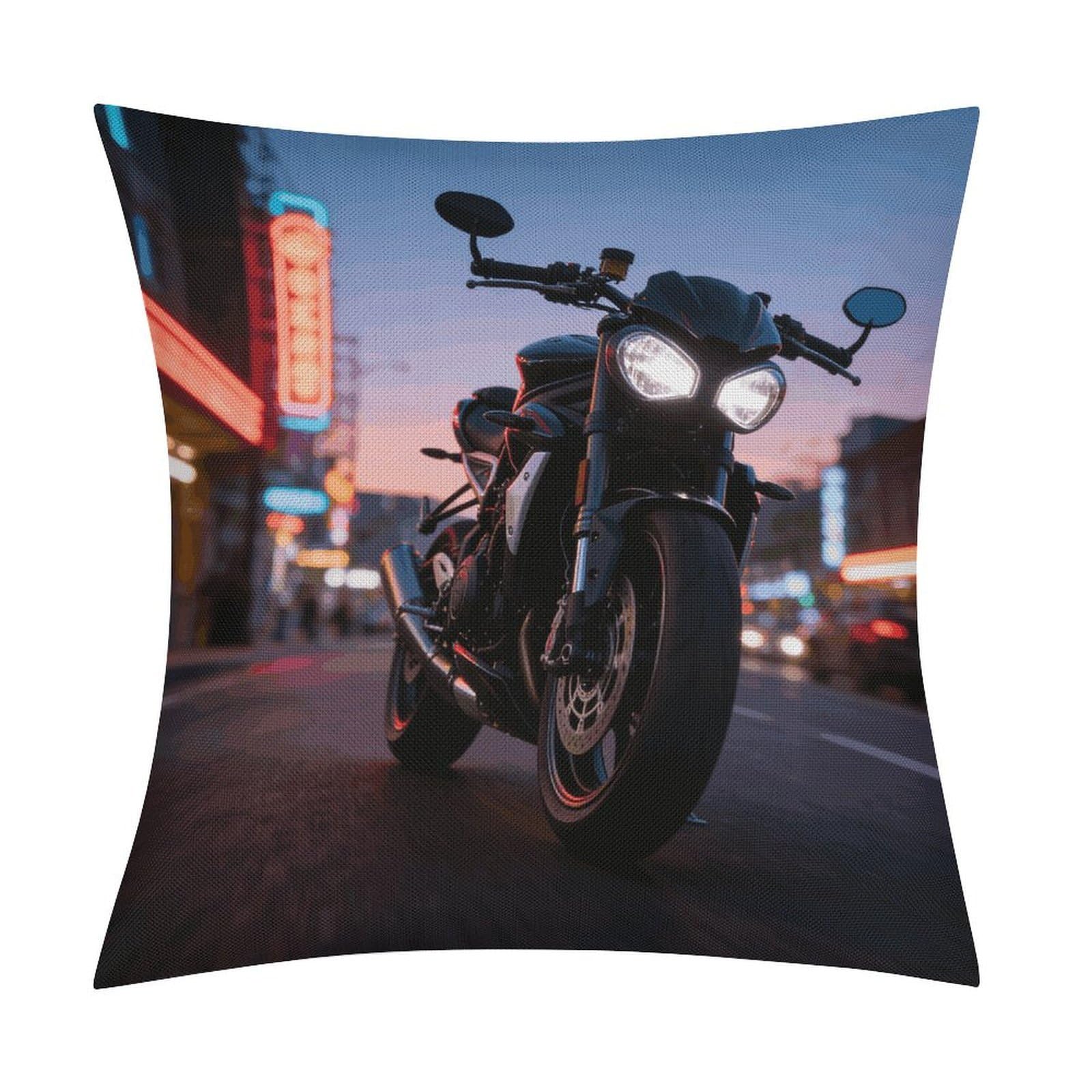 LZQPOEAS Motorcycle Throw Pillow Covers, Waterproof Faux Linen Pillow Cases with Invisible Zipper, Decorative Square Cushion Covers for Sofa Couch Living Room Bedroom 18x18 Inch