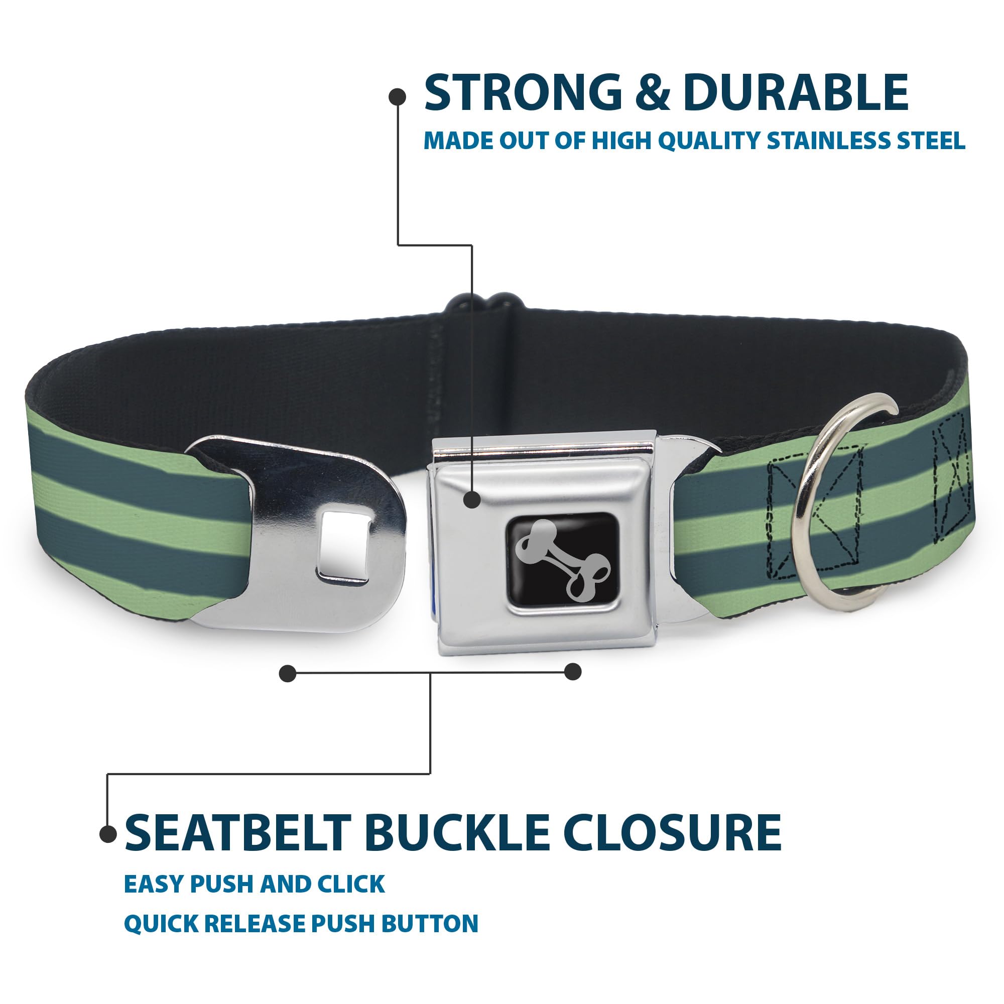 Buckle-Down Obroża dla psa z klamrą pasa bezpieczeństwa, pastelowy zielony/oliwkowy, szerokość 3,8 cm, pasuje na szyję 45-81 cm, rozmiar L
