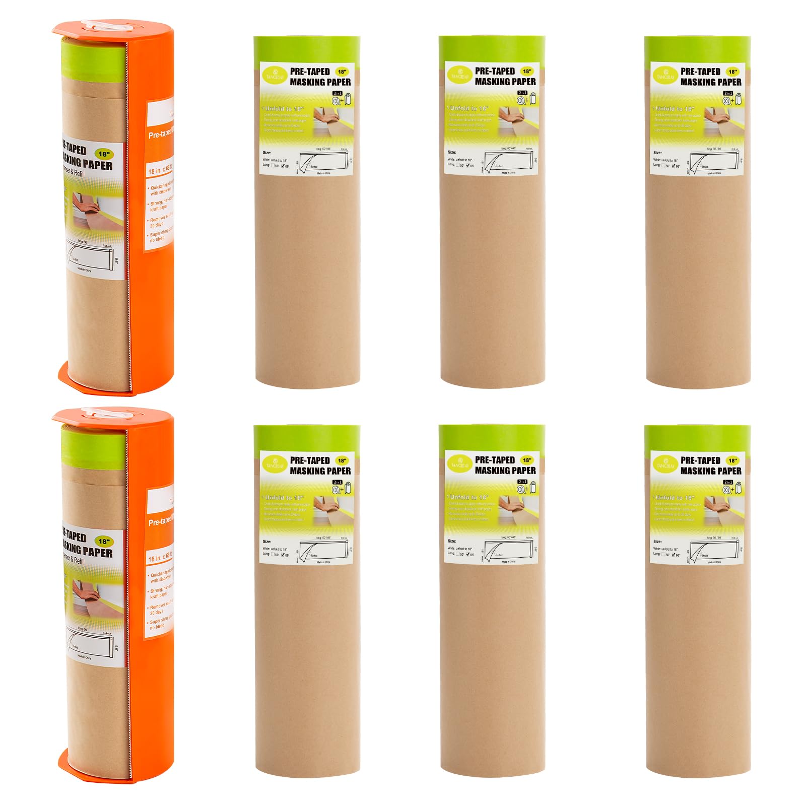 Papel de enmascarar precintado con dispensador, papel de pintor de 18 pulgadas x 66 pies y cinta adjunta para pintar casa, rollo de papel de enmascarar pintura automotriz para ventanas, automóviles