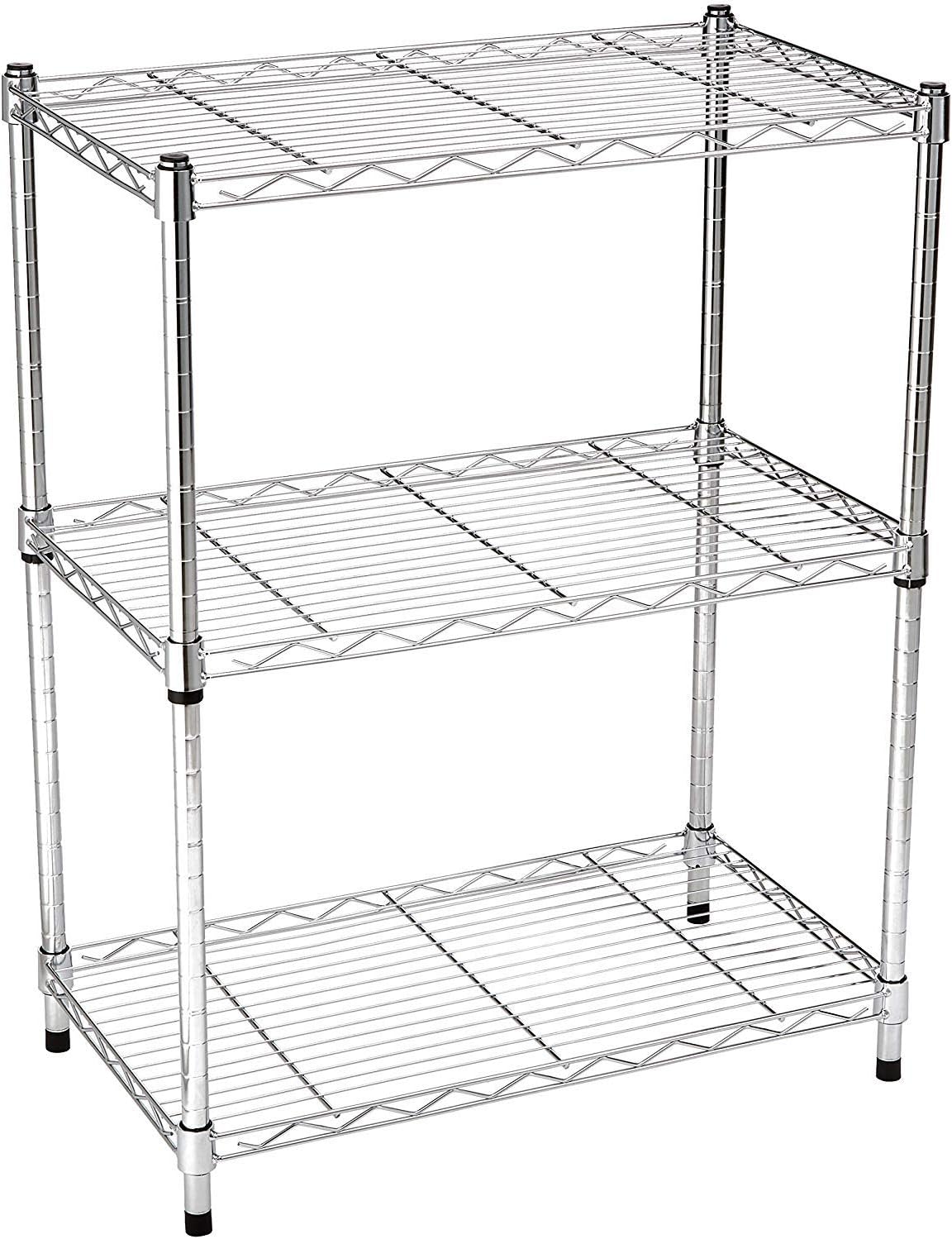 Amazon Basics 3-Shelf Adjustable, Heavy Duty Storage Shelving Unit (113.3 kilogram loading capacity per shelf), Steel Organizer Wire Rack, Chrome, 58.9 x 34 x 193.5 centimeters